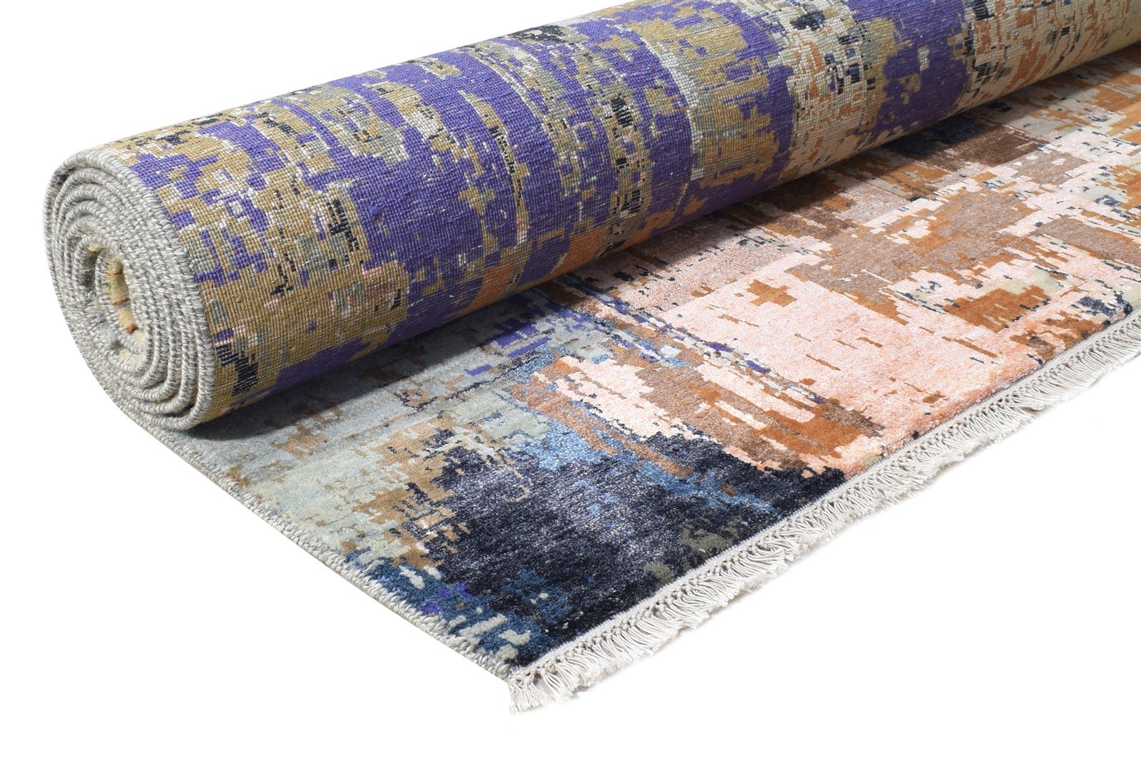 Wool / Silk Grey Rug 8' X 10' Modern Hand Knotted American Modern Large Carpet 7864598986901