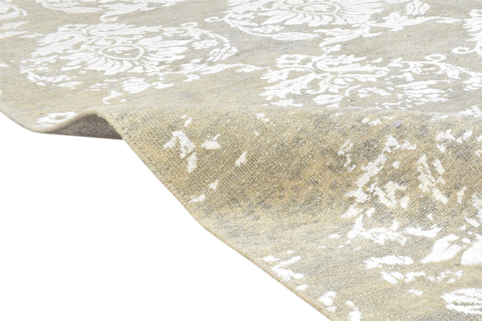 Wool / Silk Grey Rug 8' X 10' Modern Hand Knotted European Damask Large Carpet 7865106268309