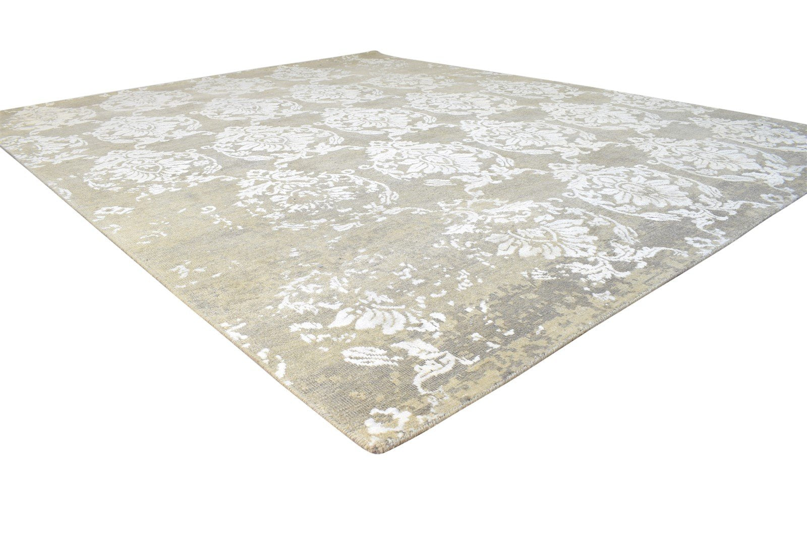 Wool / Silk Grey Rug 8' X 10' Modern Hand Knotted European Damask Large Carpet 7865106268309