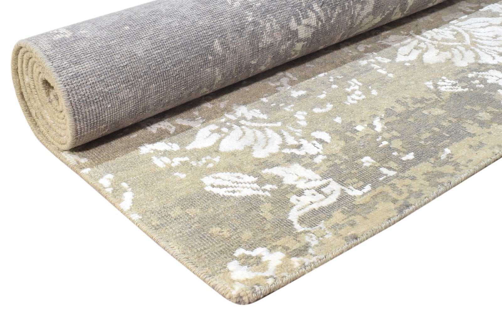 Wool / Silk Grey Rug 8' X 10' Modern Hand Knotted European Damask Large Carpet 7865106268309