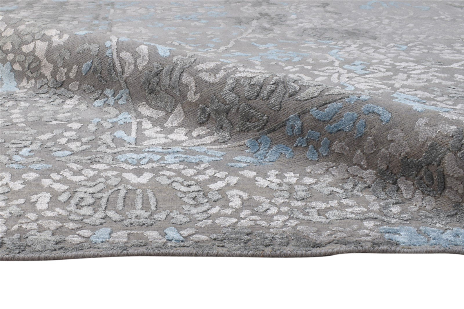 Wool / Silk Grey Rug 8' X 10' Modern Hand Knotted Indian Abstract Large Carpet 7864398086293
