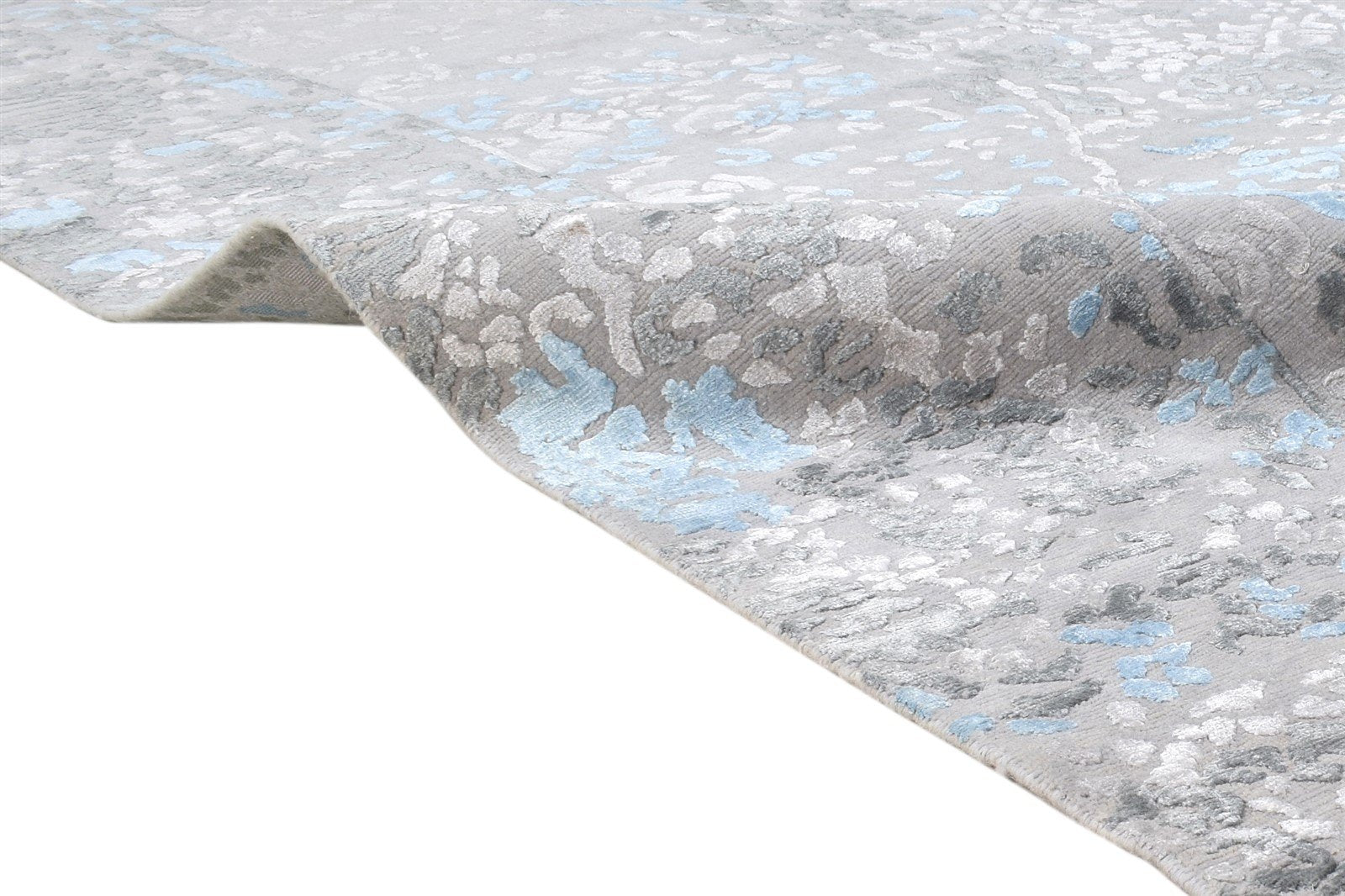 Wool / Silk Grey Rug 8' X 10' Modern Hand Knotted Indian Abstract Large Carpet 7864398086293