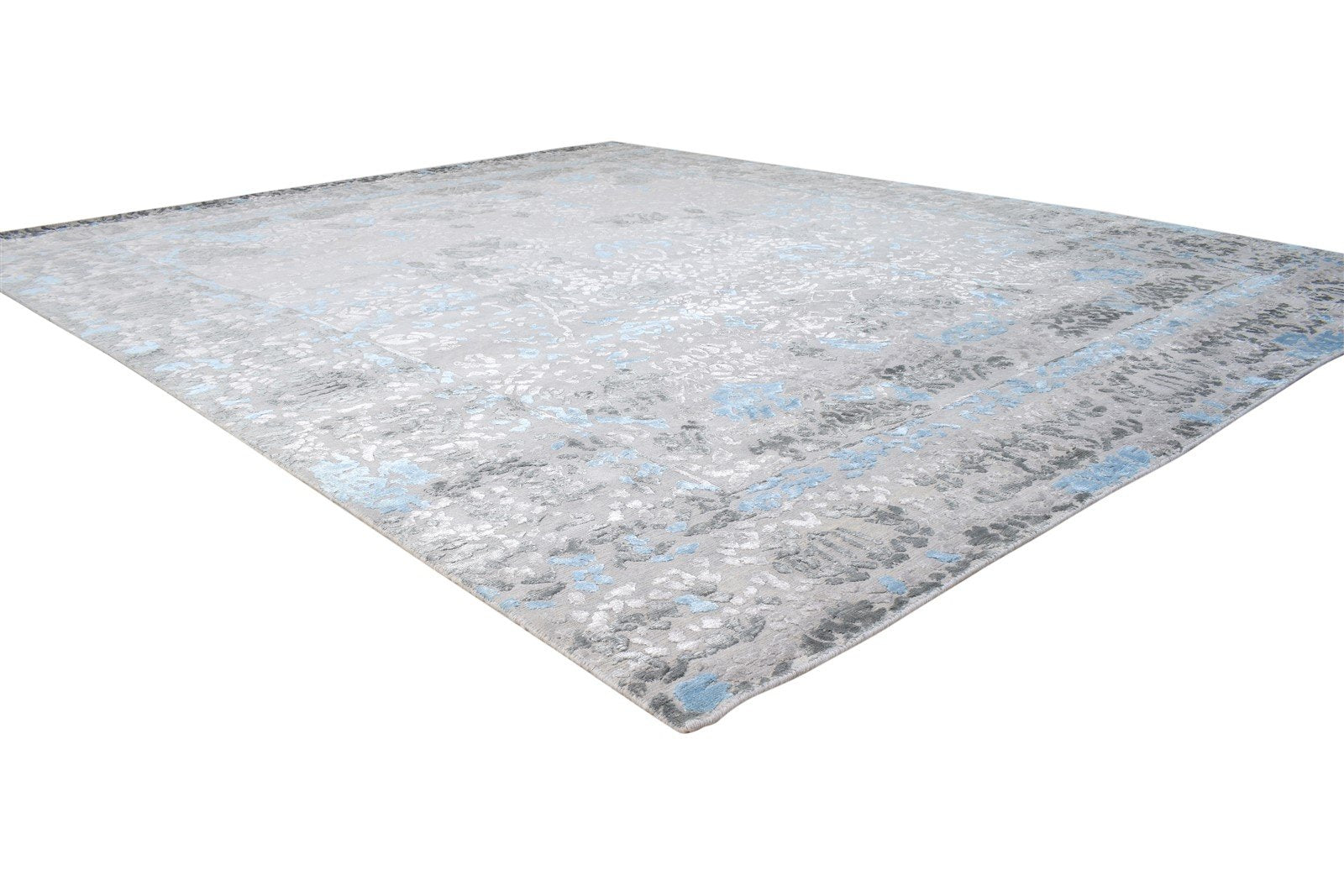 Wool / Silk Grey Rug 8' X 10' Modern Hand Knotted Indian Abstract Large Carpet 7864398086293