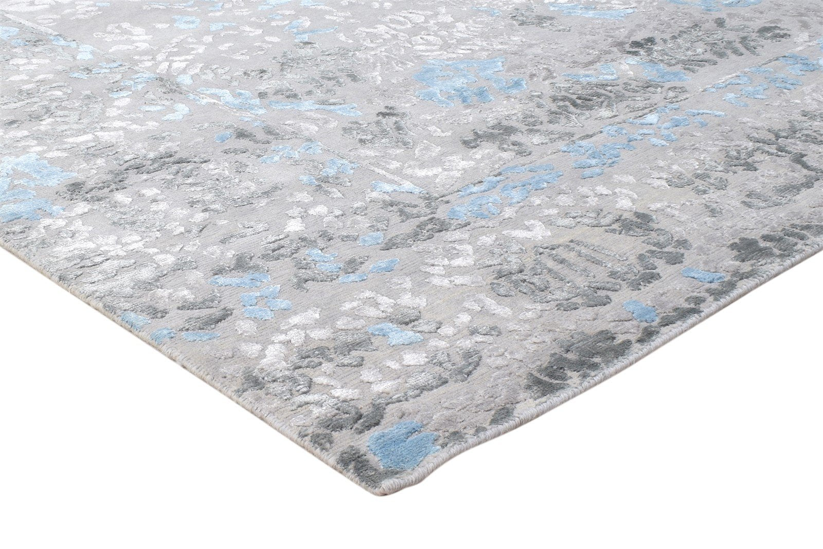 Wool / Silk Grey Rug 8' X 10' Modern Hand Knotted Indian Abstract Large Carpet 7864398086293