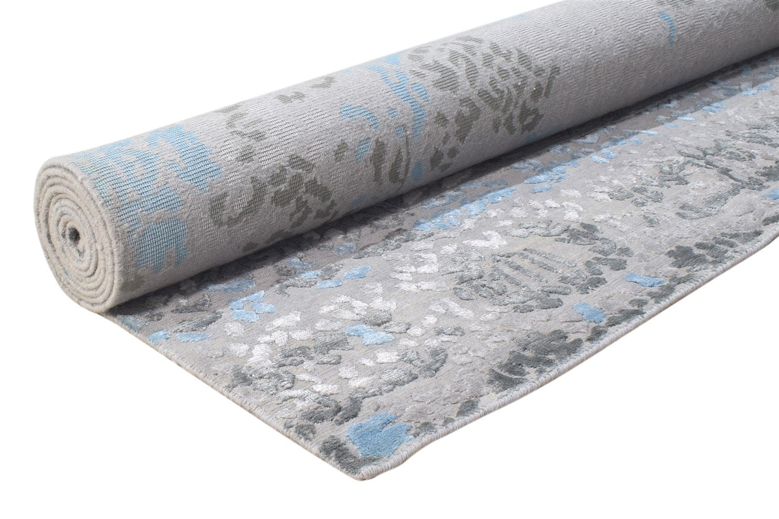 Wool / Silk Grey Rug 8' X 10' Modern Hand Knotted Indian Abstract Large Carpet 7864398086293