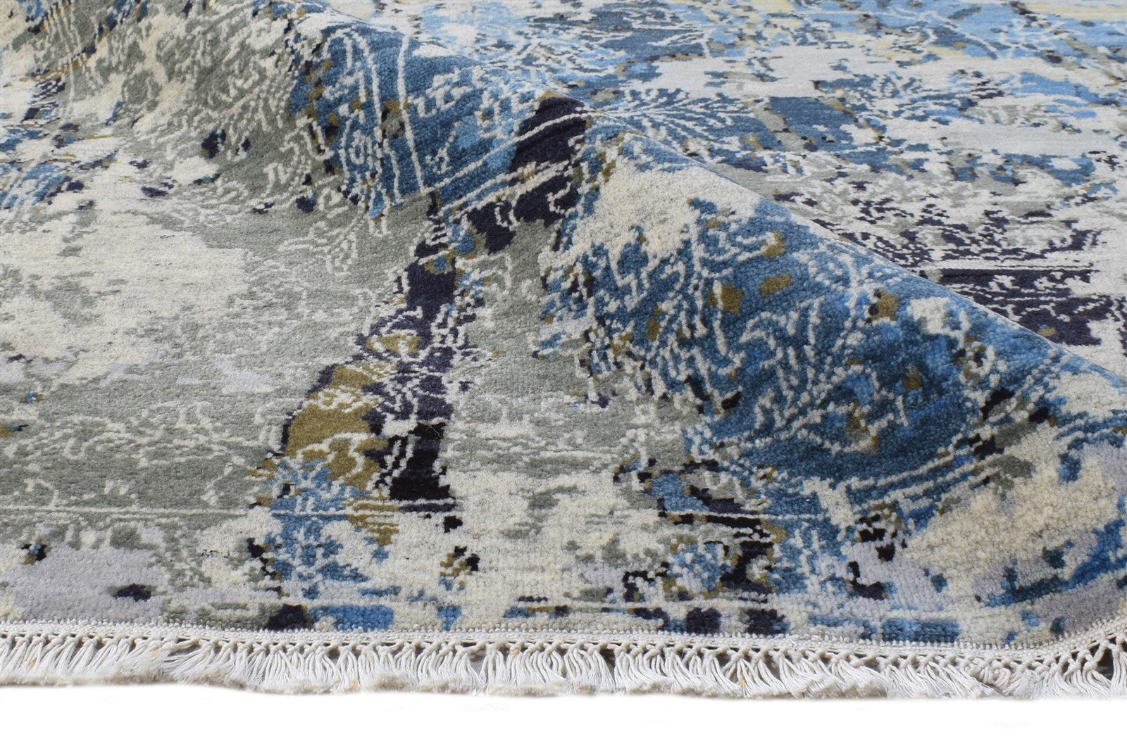 Wool / Silk Grey Rug 8X10 Modern Hand Knotted American Abstract Large Carpet 7864620089493