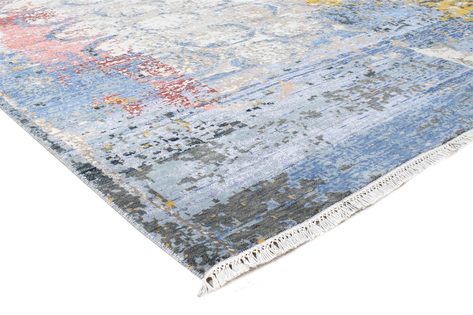 Wool / Silk Grey Rug 8X10 Modern Hand Knotted American Abstract Large Carpet 7864620089493
