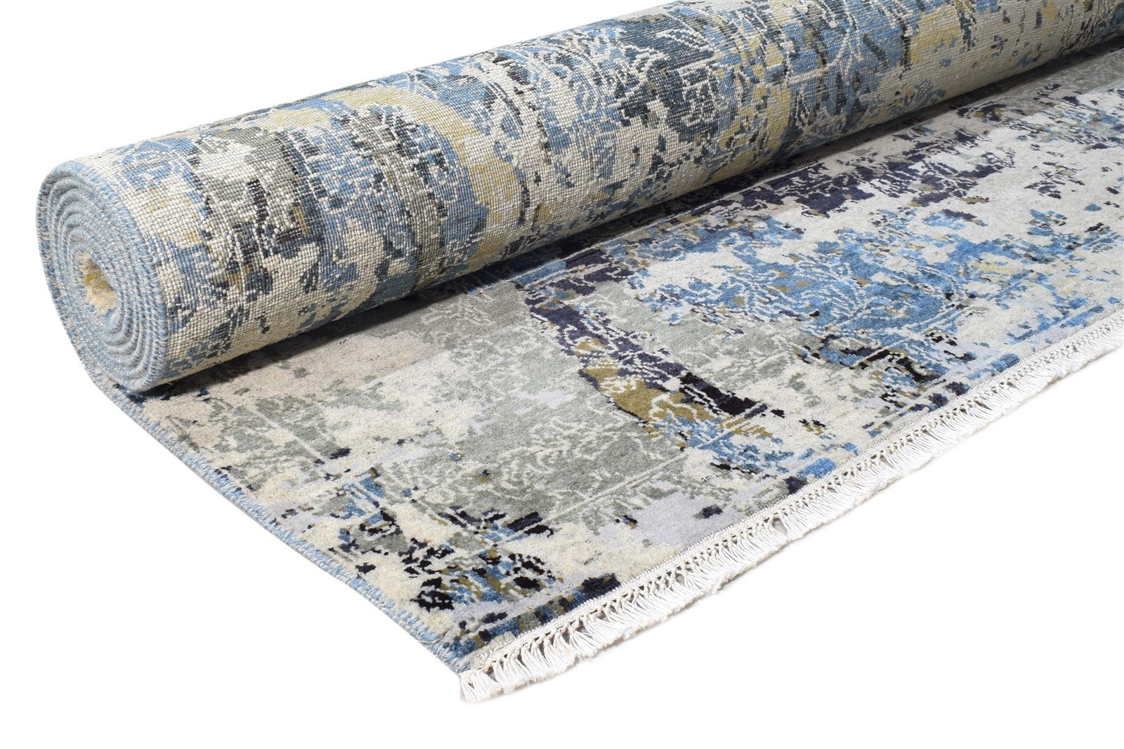 Wool / Silk Grey Rug 8X10 Modern Hand Knotted American Abstract Large Carpet 7864620089493