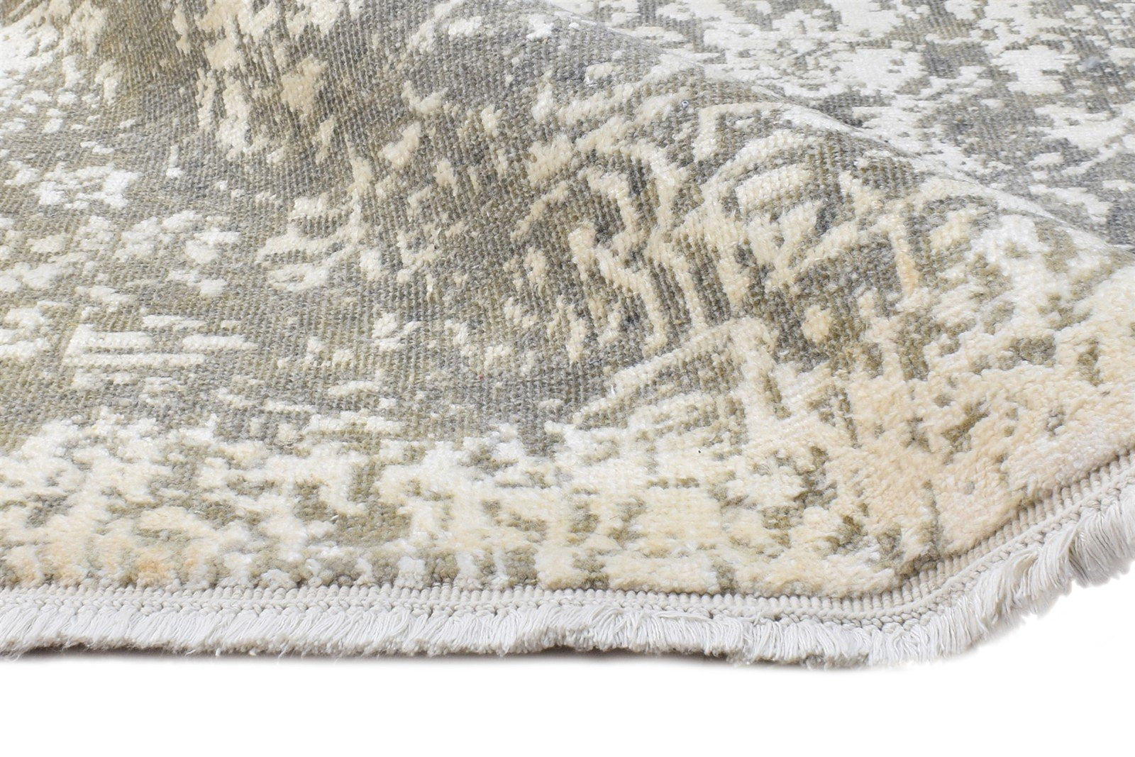 Wool / Silk Grey Rug 8X10 Modern Hand Knotted American Abstract Large Carpet 7865106006165