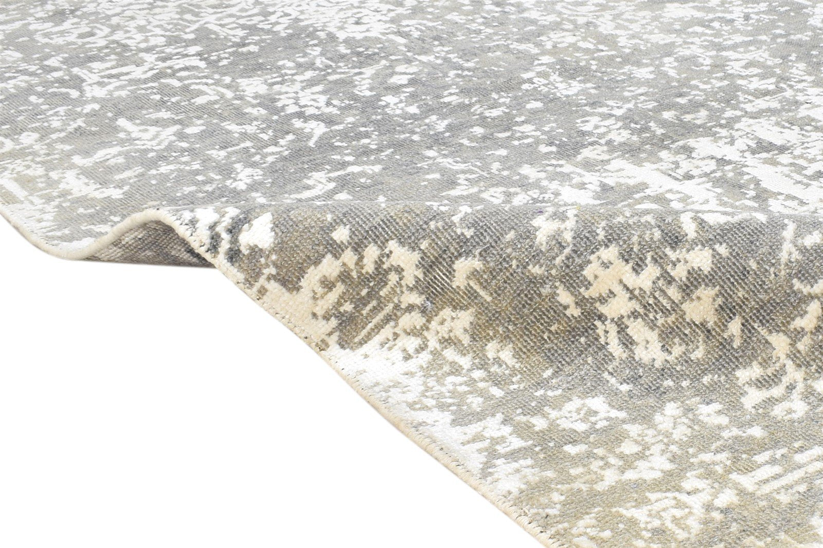 Wool / Silk Grey Rug 8X10 Modern Hand Knotted American Abstract Large Carpet 7865106006165