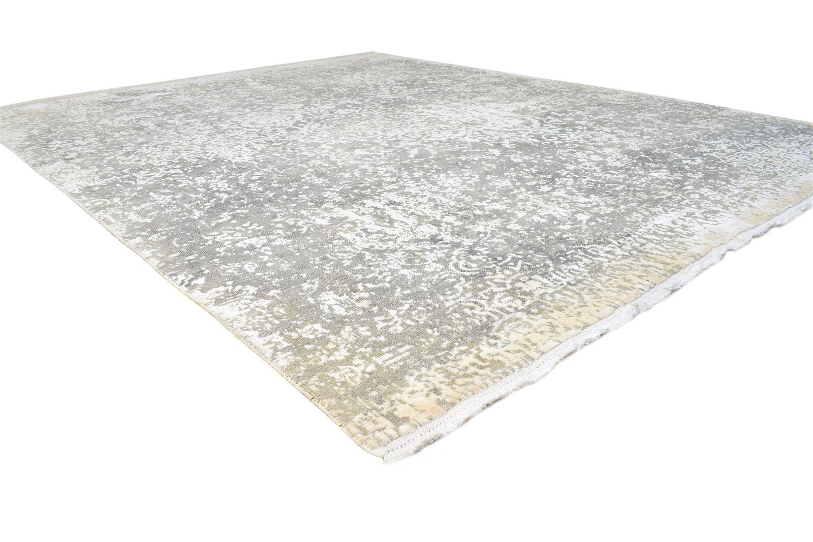 Wool / Silk Grey Rug 8X10 Modern Hand Knotted American Abstract Large Carpet 7865106006165
