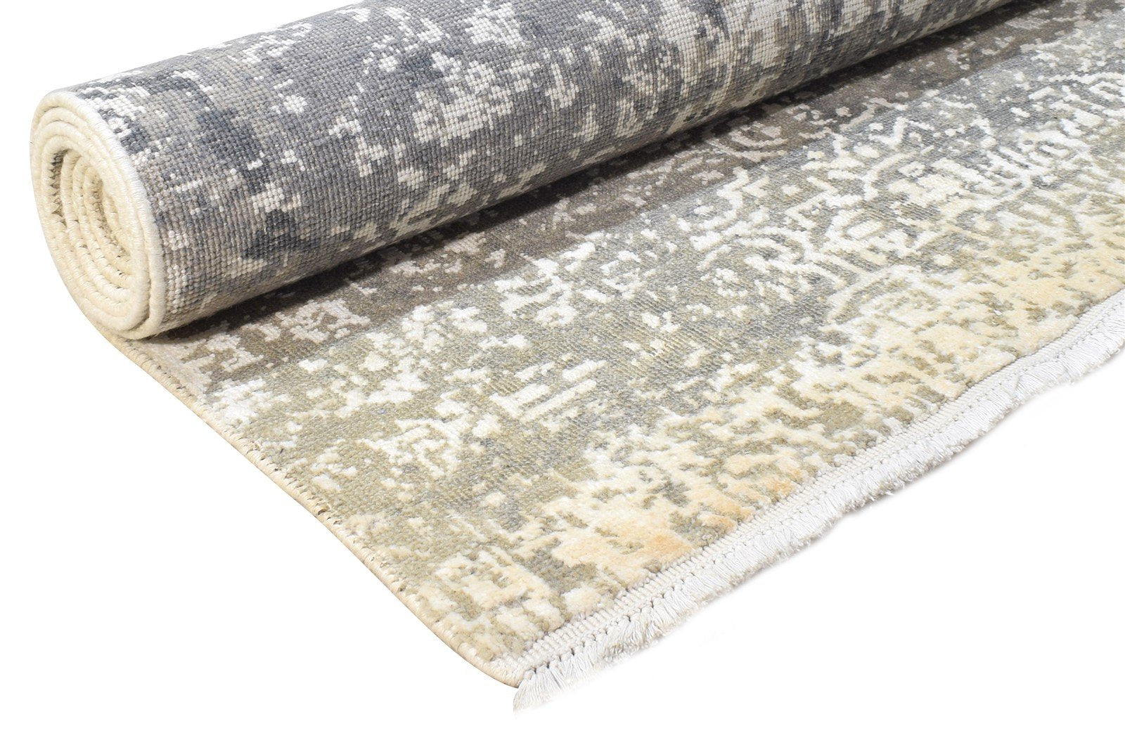 Wool / Silk Grey Rug 8X10 Modern Hand Knotted American Abstract Large Carpet 7865106006165