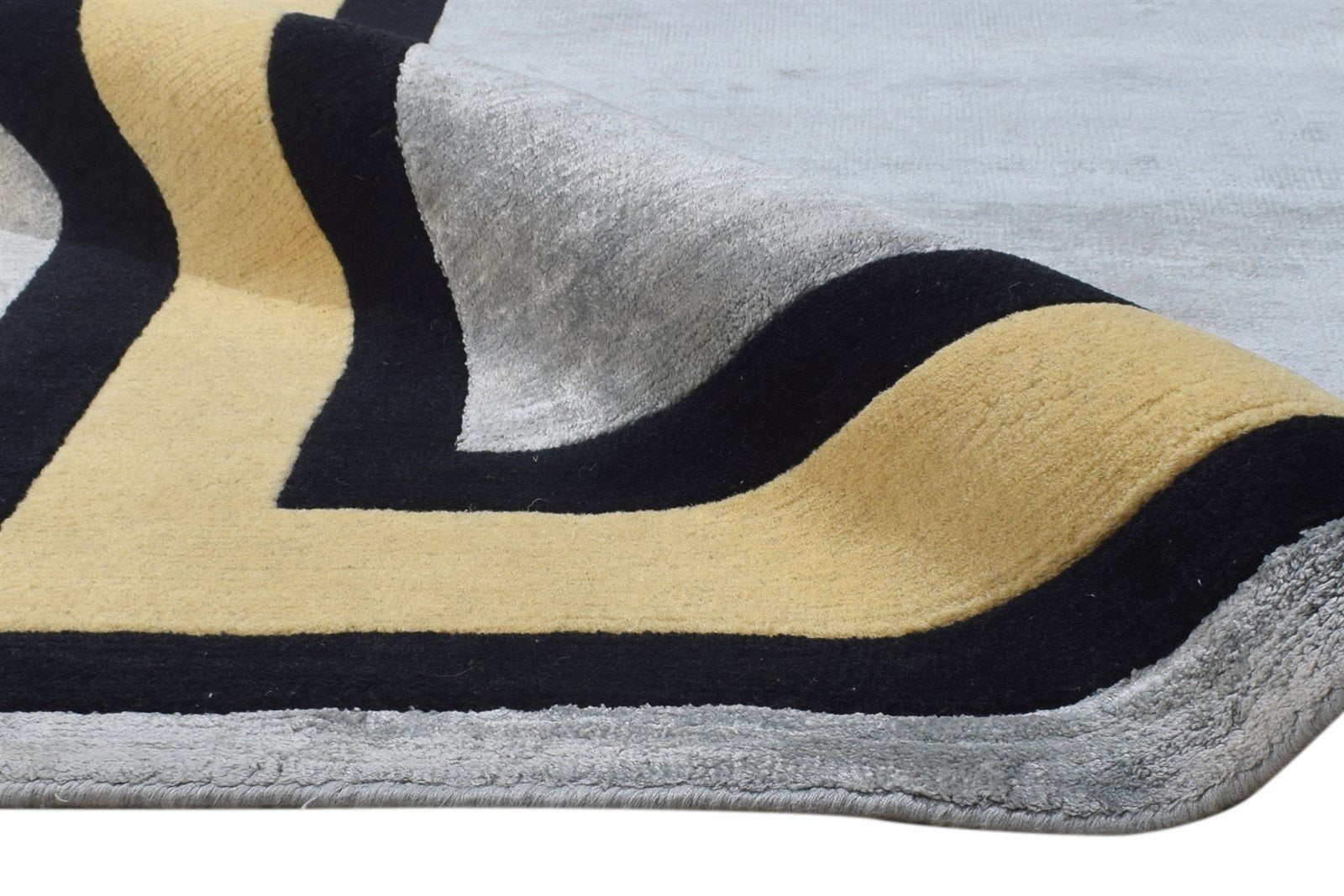 Wool / Silk Grey Rug 8X10 Modern Hand Knotted Scandinavian Bordered Large Carpet 7864911167637