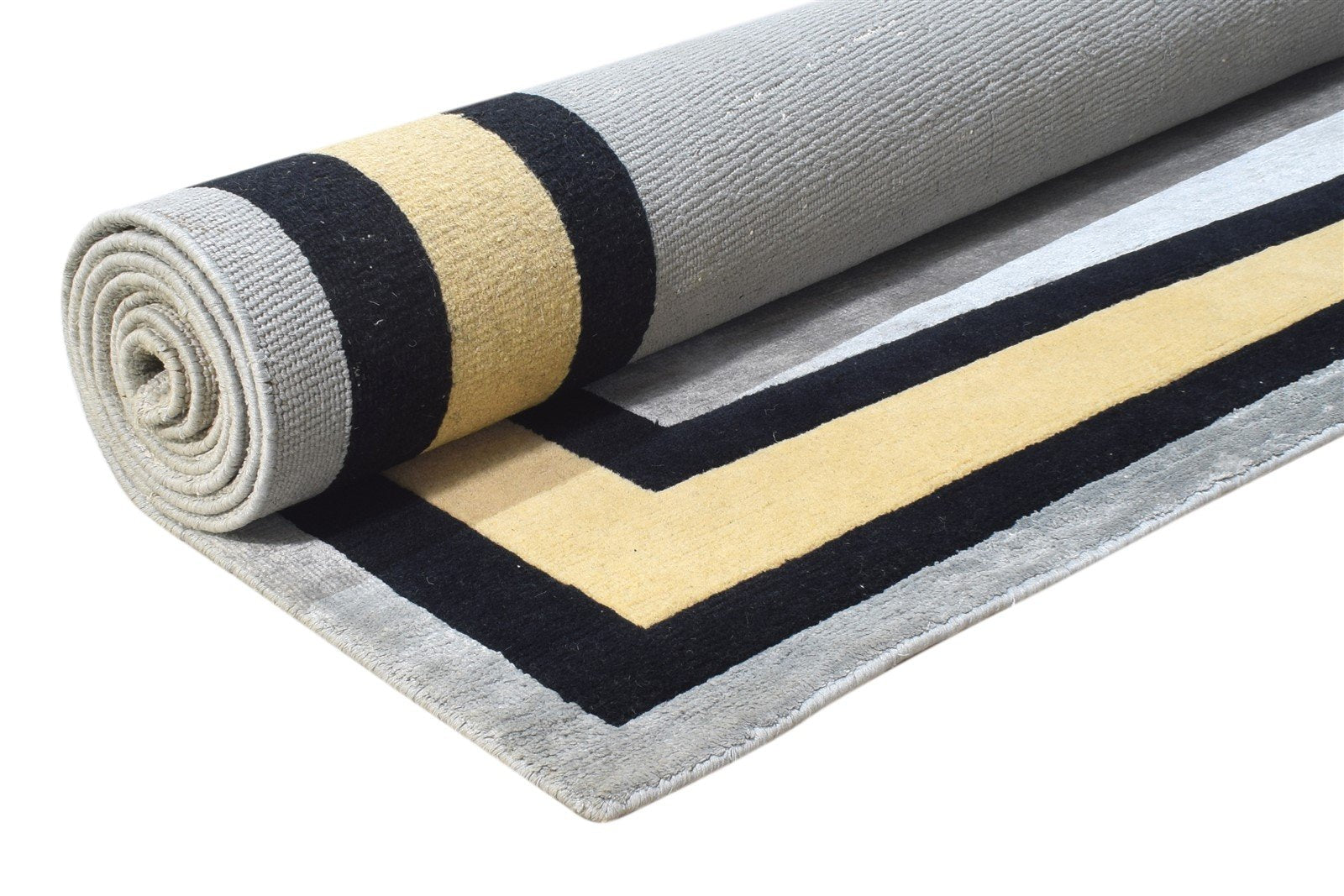 Wool / Silk Grey Rug 8X10 Modern Hand Knotted Scandinavian Bordered Large Carpet 7864911167637
