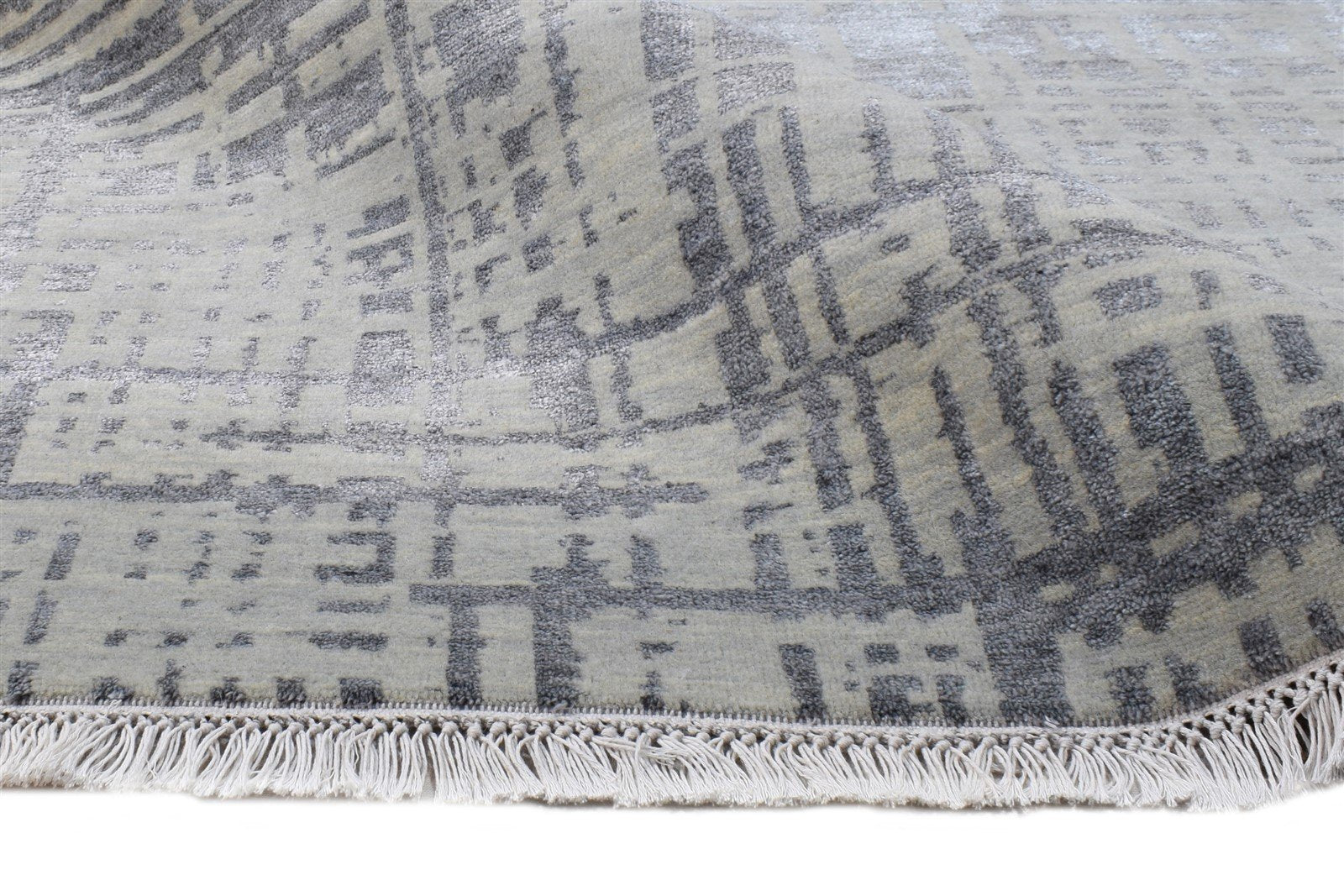 Wool / Silk Grey Rug 9X12 Modern Hand Knotted American Abstract Extra Large 7865146376341