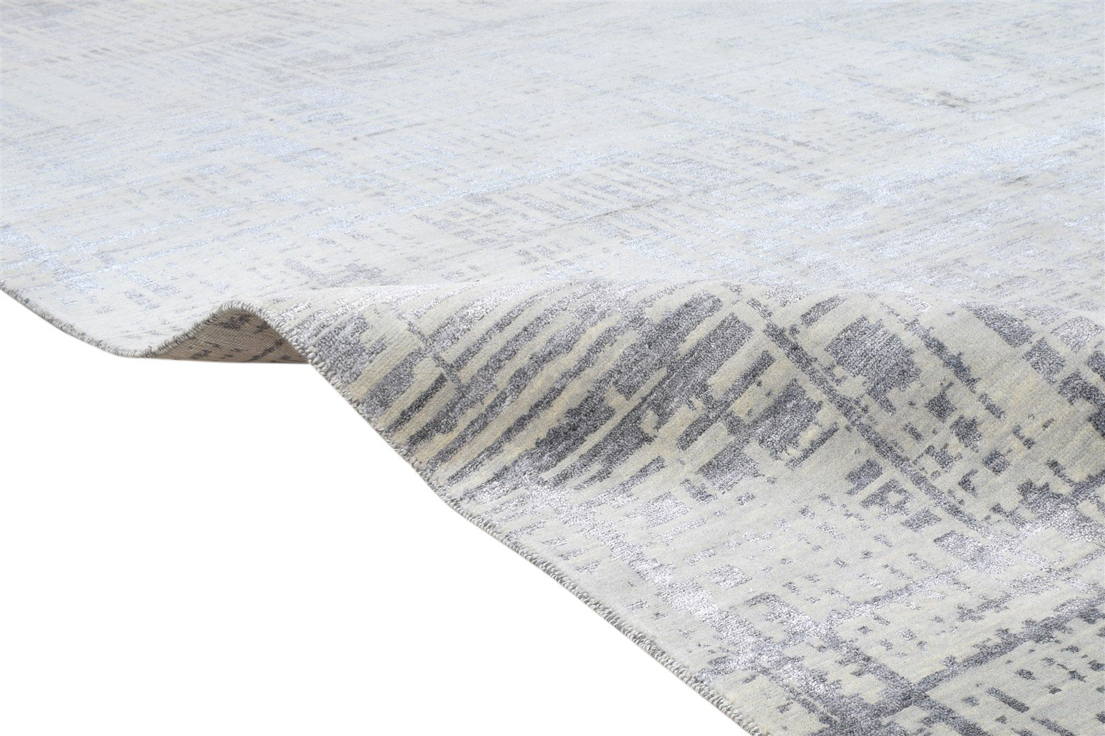 Wool / Silk Grey Rug 9X12 Modern Hand Knotted American Abstract Extra Large 7865146376341