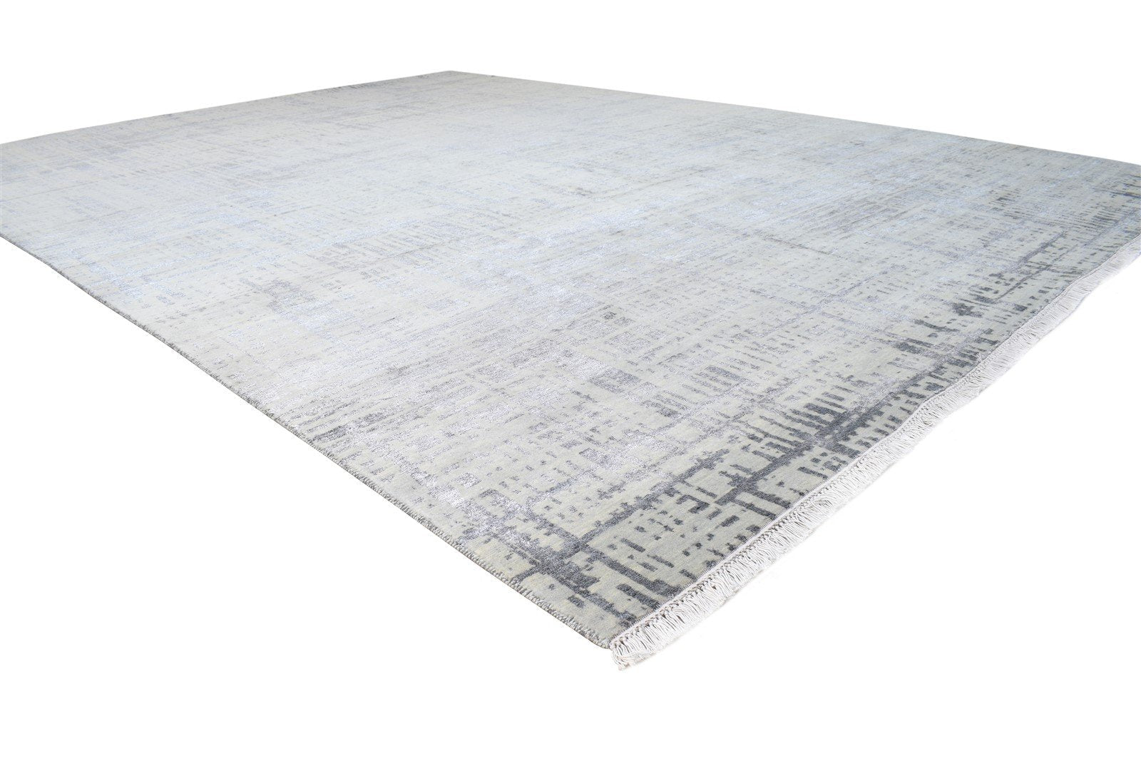 Wool / Silk Grey Rug 9X12 Modern Hand Knotted American Abstract Extra Large 7865146376341
