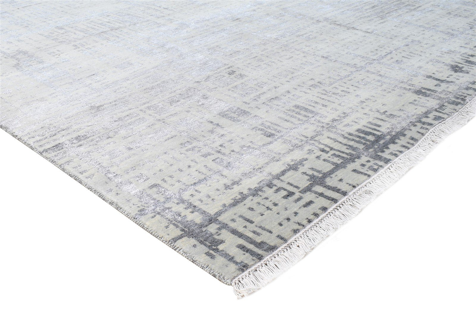 Wool / Silk Grey Rug 9X12 Modern Hand Knotted American Abstract Extra Large 7865146376341