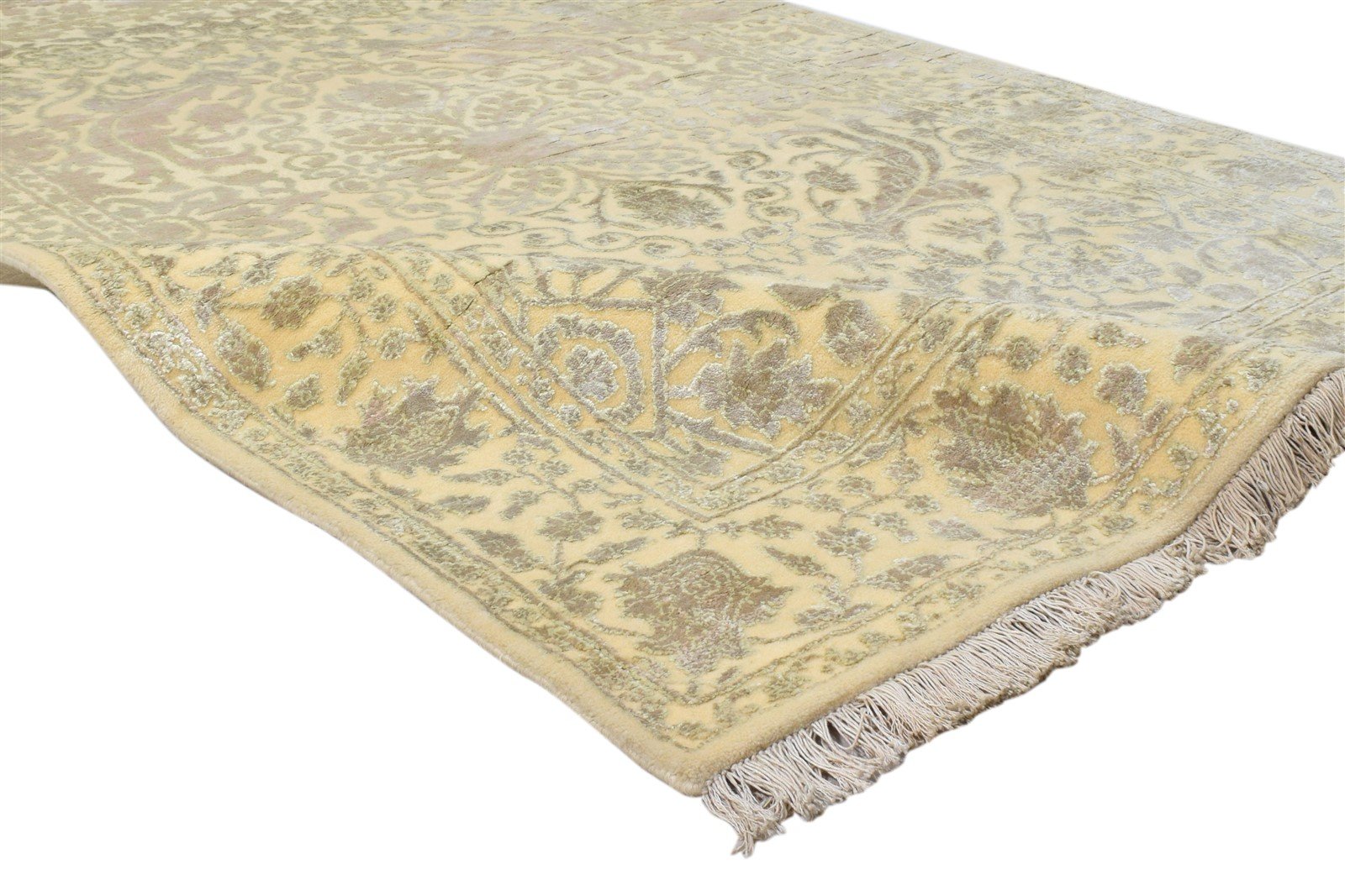Wool Silk Ivory Persian Hand Knotted Kashan Oriental Carpet 7860692811925