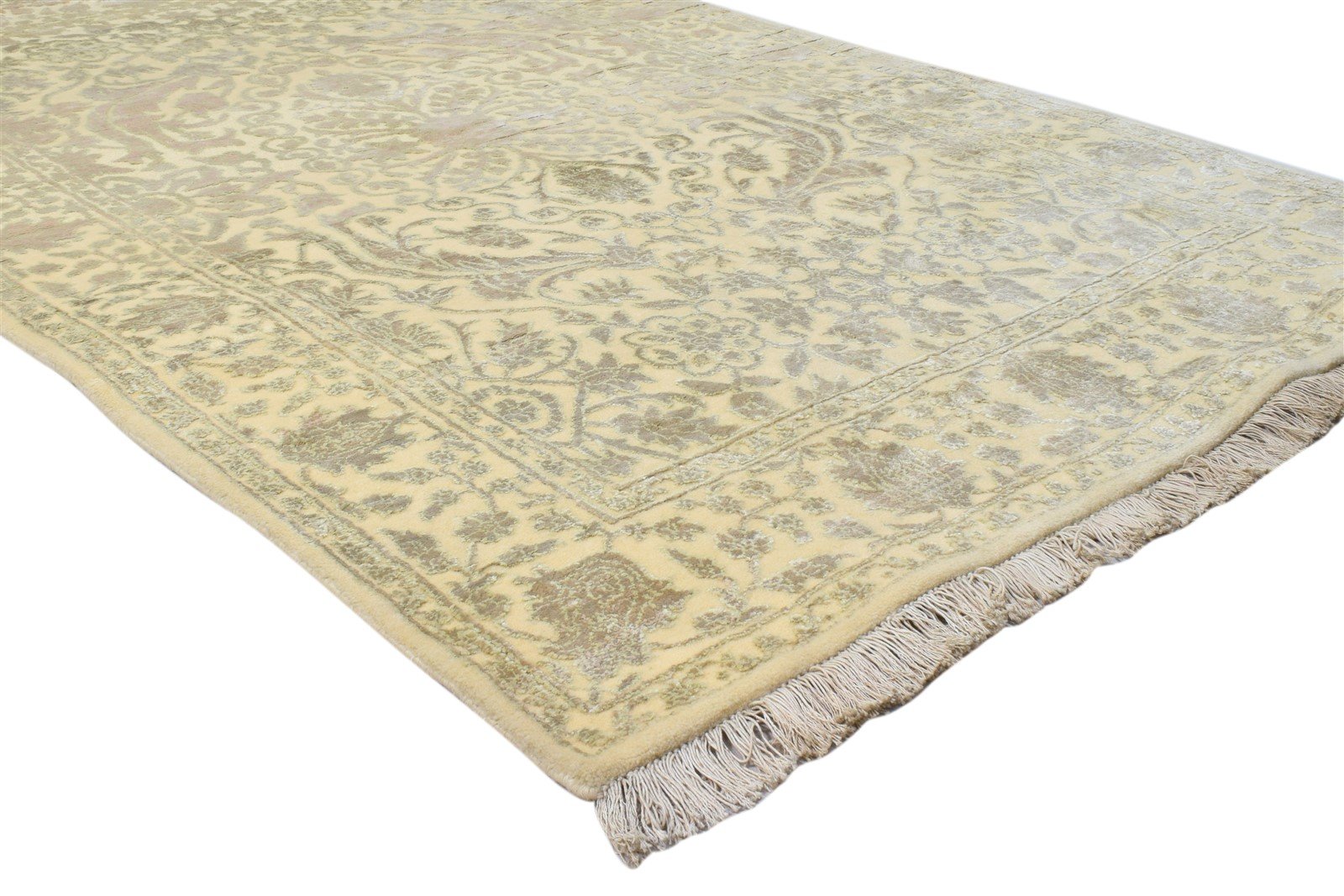 Wool Silk Ivory Persian Hand Knotted Kashan Oriental Carpet 7860692811925