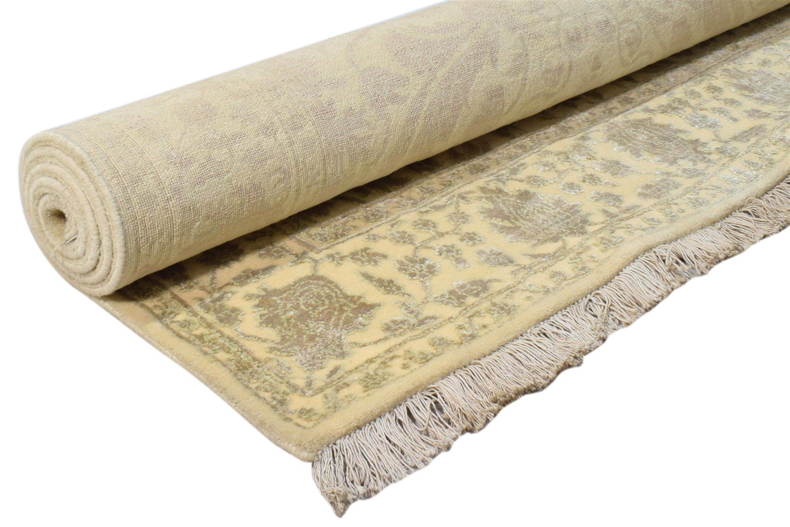 Wool Silk Ivory Persian Hand Knotted Kashan Oriental Carpet 7860692811925