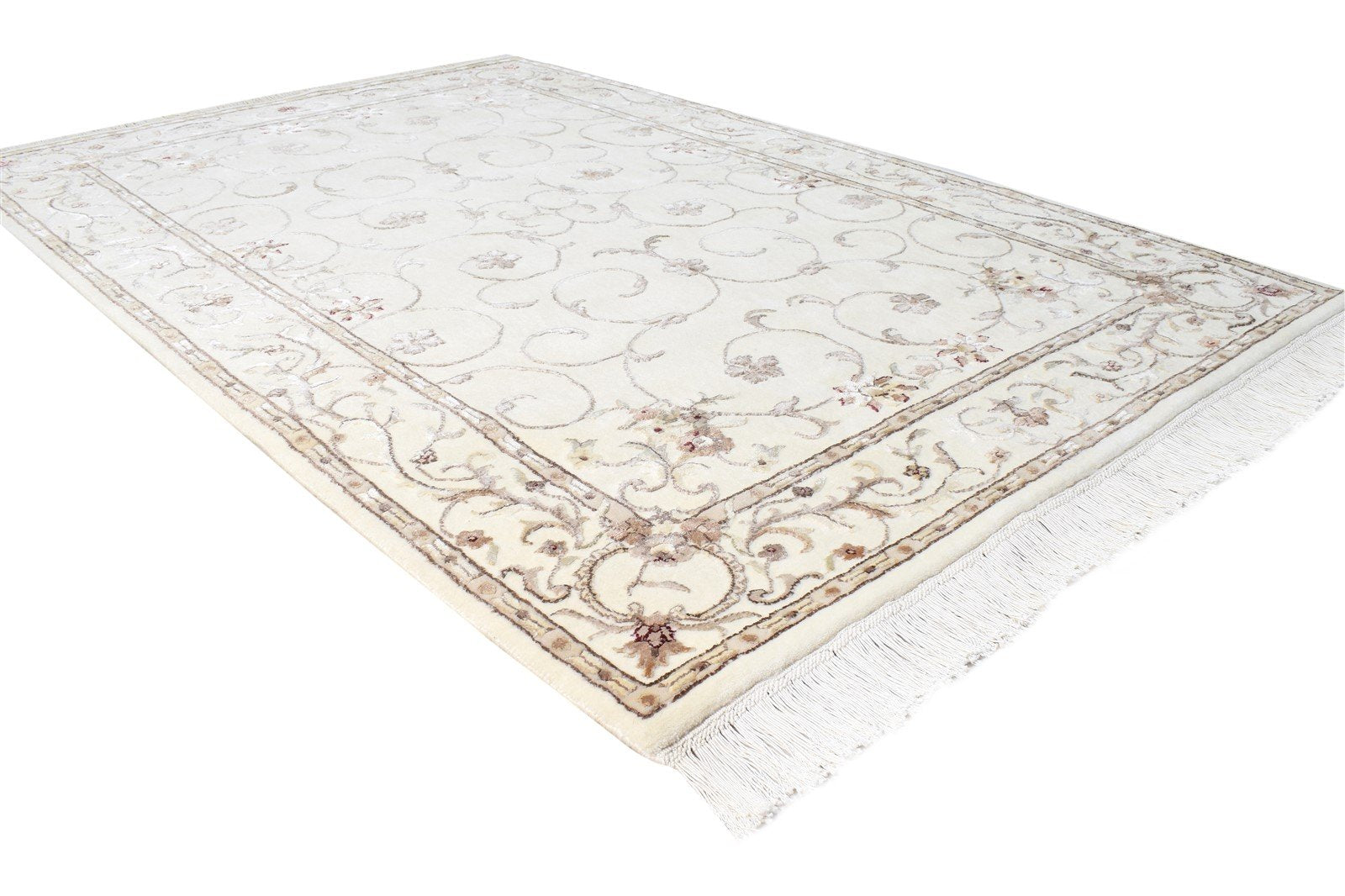 Wool / Silk Ivory Rug 4X6 Persian Hand Knotted Abbuson Oriental Room Size 7865126617237