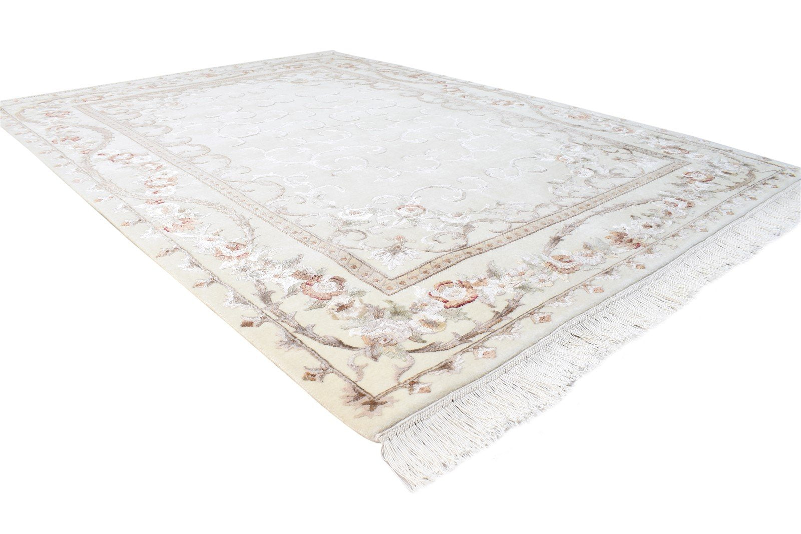 Wool / Silk Ivory Rug 6X8 Persian Hand Knotted Abbuson Oriental Room Size 7865125732501