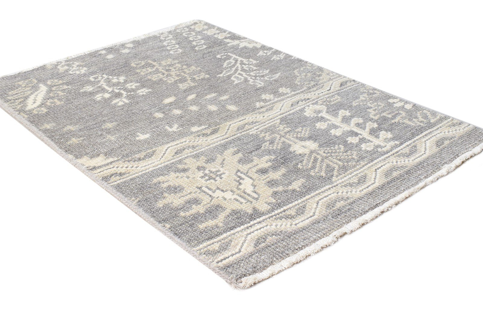 Wool Silk Light Grey Rug 2X3 Persian Hand Knotted Sarouk-Indian Oriental Small 7865051218069