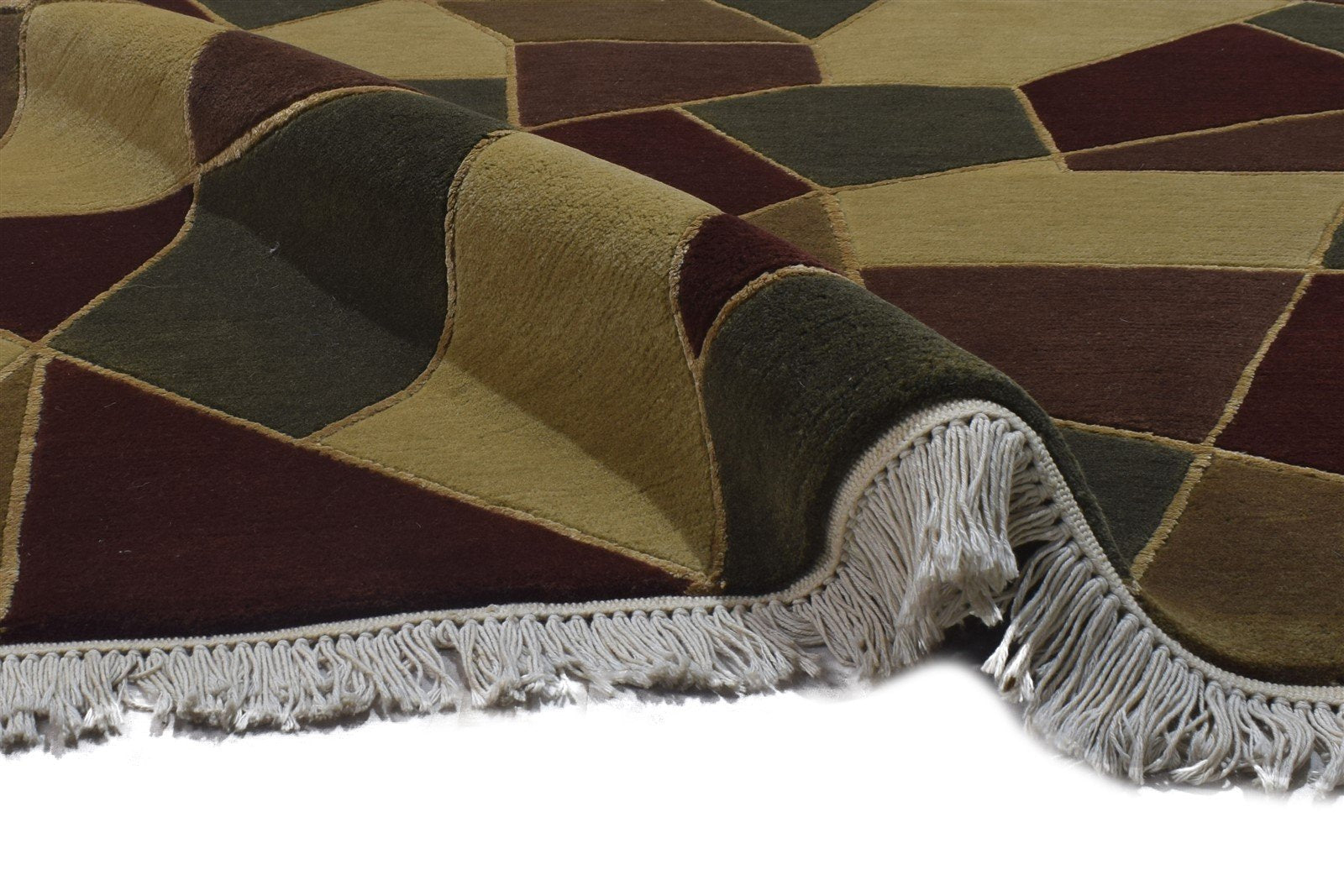 Wool / Silk Multi Color Rug 5X7 Modern Hand Knotted Scandinavian Geometric Room Size 7864895045781