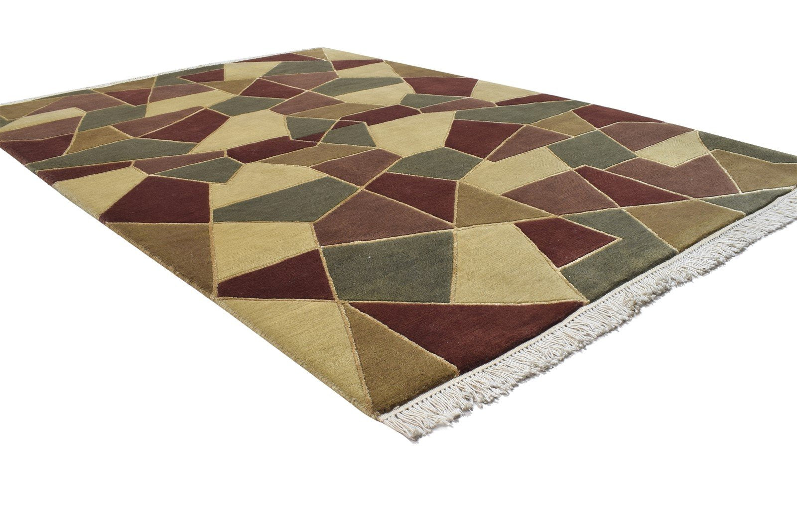 Wool / Silk Multi Color Rug 5X7 Modern Hand Knotted Scandinavian Geometric Room Size 7864895045781