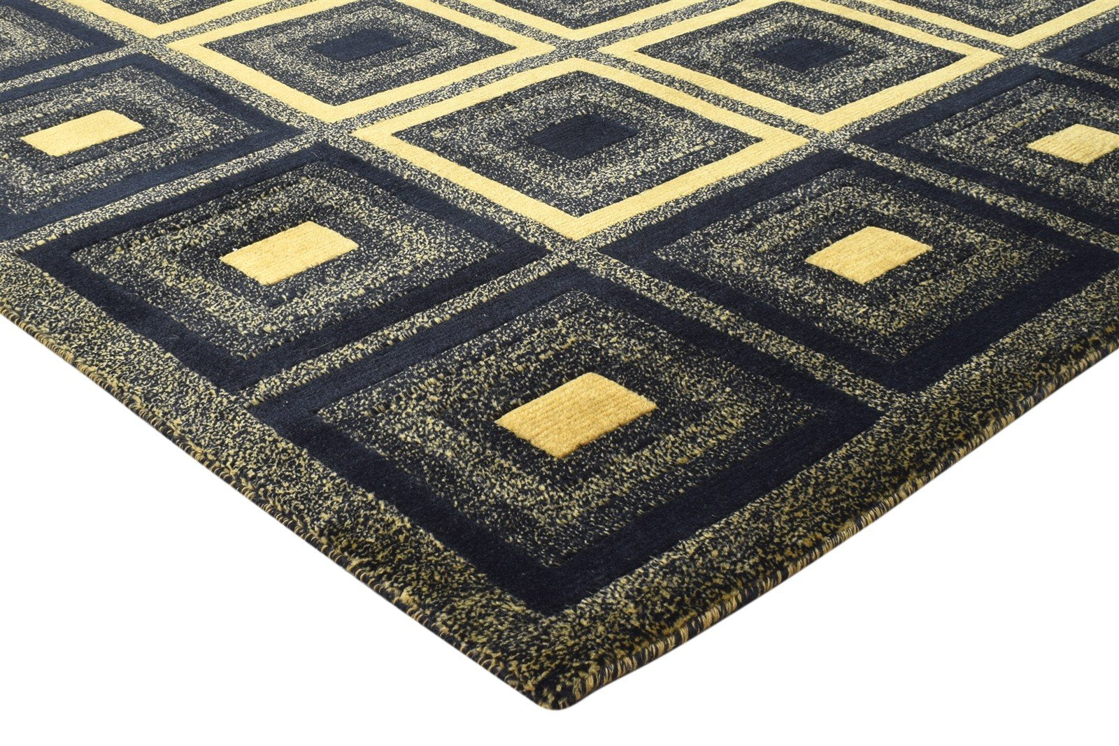 Wool / Silk Navy Blue Rug 6X9 Modern Hand Knotted Moroccan Geometric Room Size 7865070780565