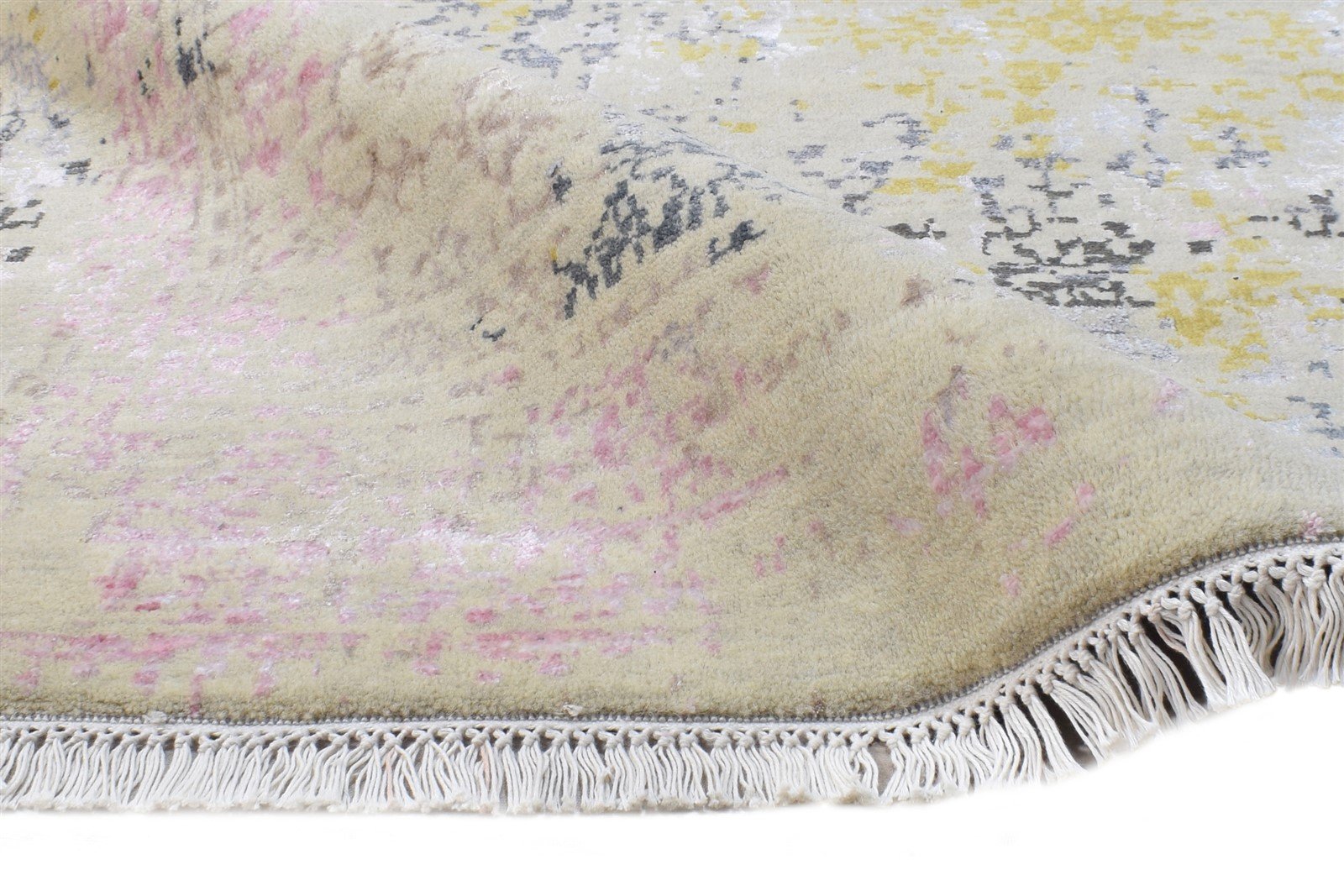 Wool / Silk Pink Rug 4X6 Modern Hand Knotted Indian Abstract Room Size Carpet 7864587485333