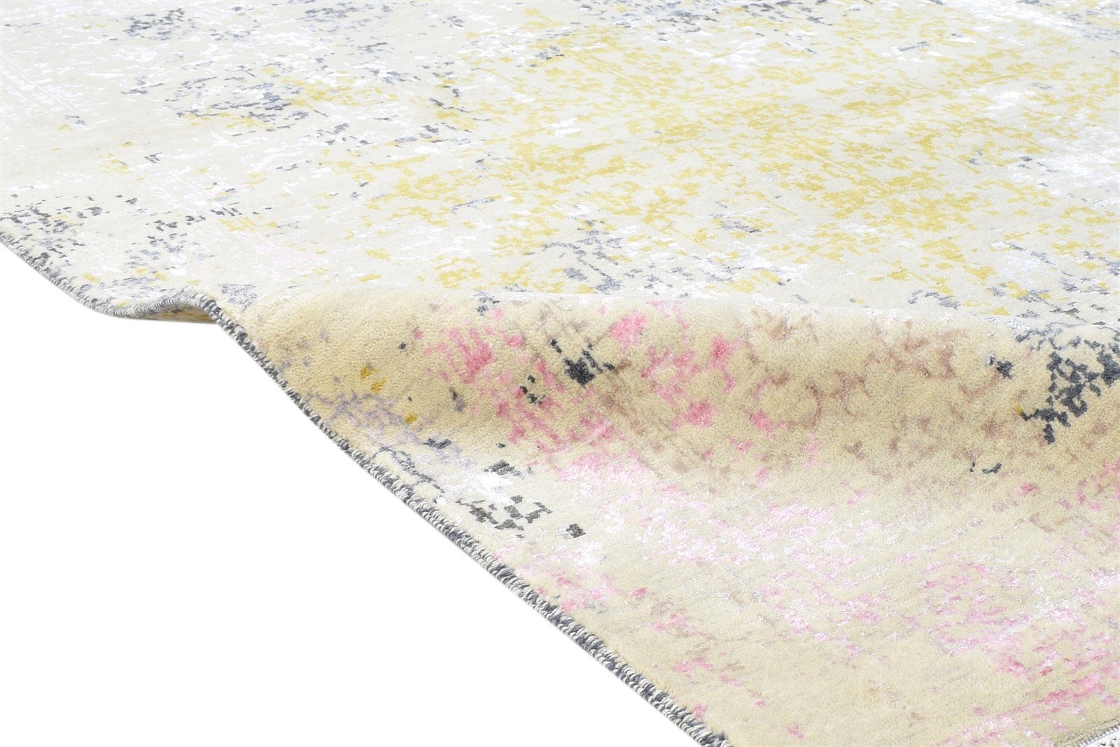 Wool / Silk Pink Rug 4X6 Modern Hand Knotted Indian Abstract Room Size Carpet 7864587485333