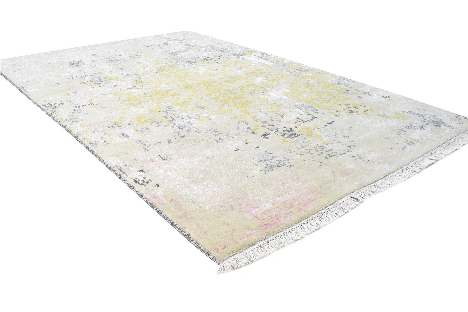 Wool / Silk Pink Rug 4X6 Modern Hand Knotted Indian Abstract Room Size Carpet 7864587485333