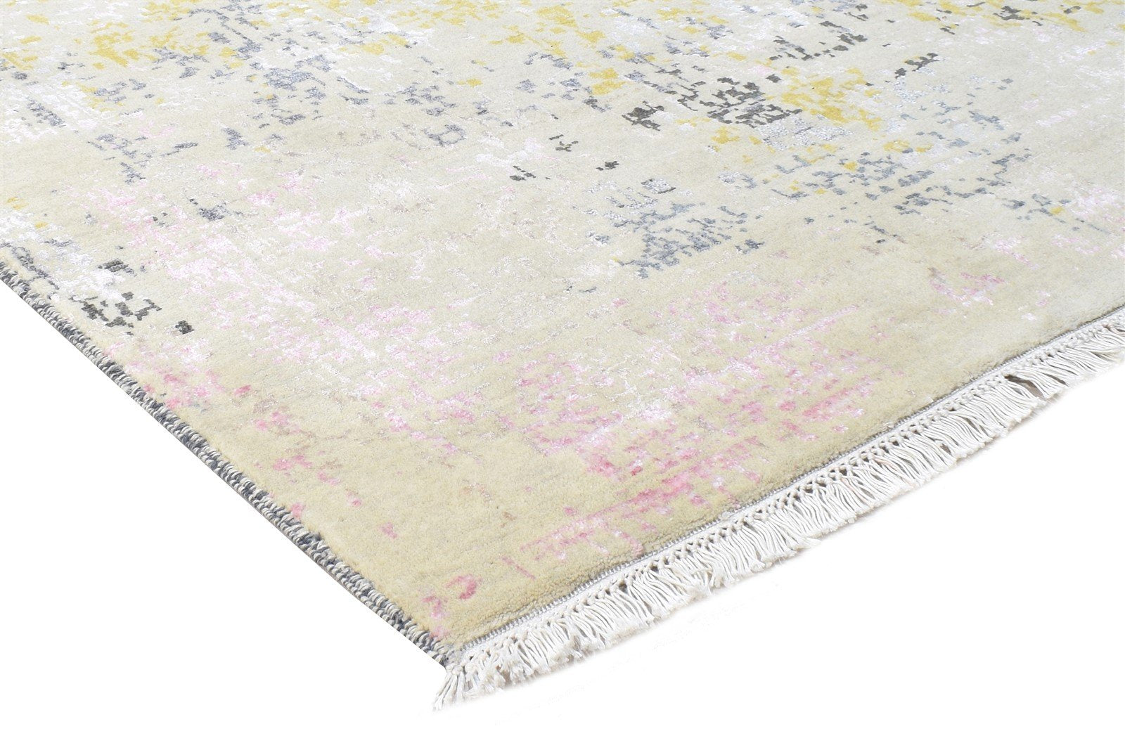 Wool / Silk Pink Rug 4X6 Modern Hand Knotted Indian Abstract Room Size Carpet 7864587485333