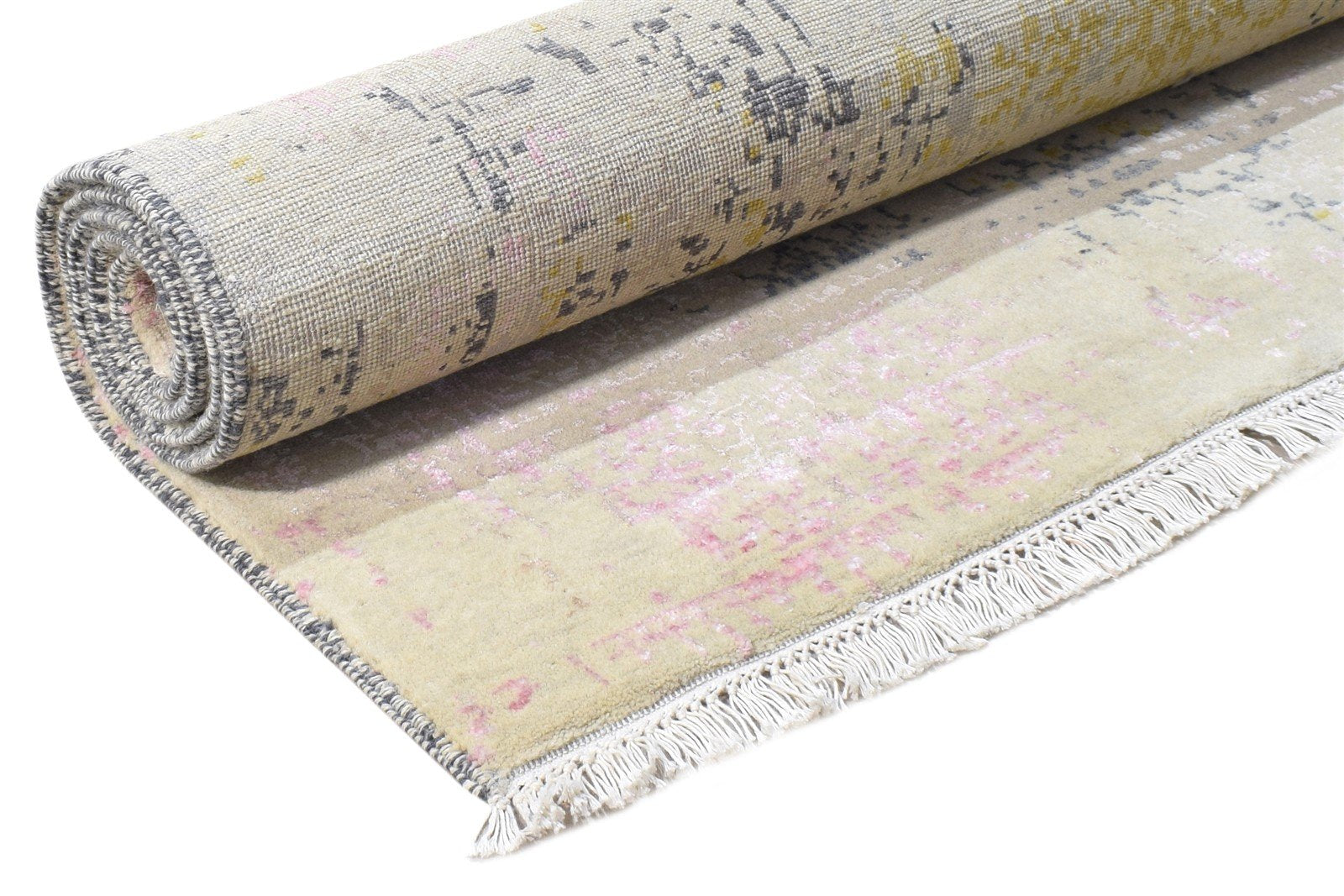 Wool / Silk Pink Rug 4X6 Modern Hand Knotted Indian Abstract Room Size Carpet 7864587485333