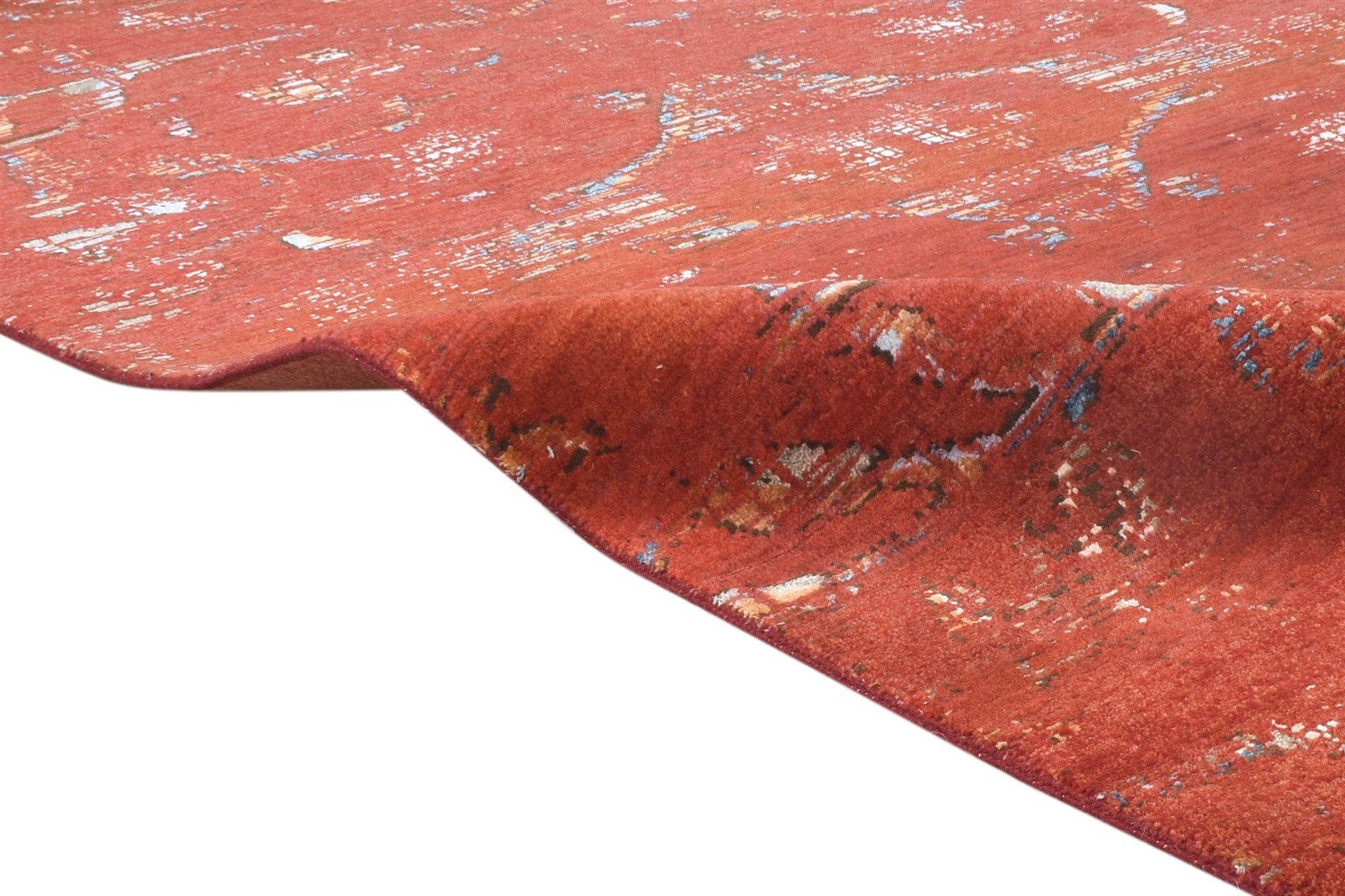 Wool / Silk Red Rug 4X6 Modern Hand Knotted Oriental Abstract Room Size Carpet 7865148276885