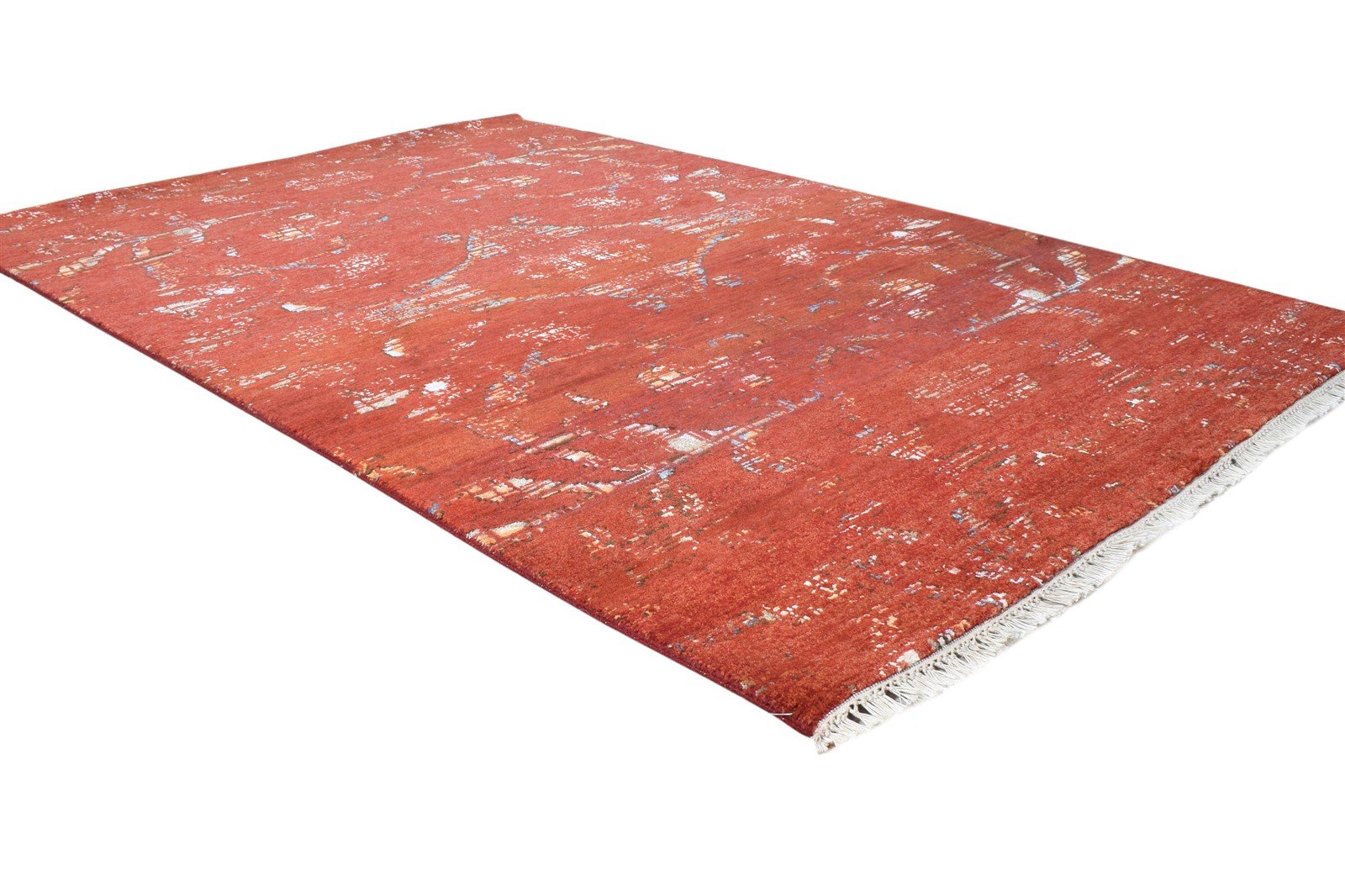 Wool / Silk Red Rug 4X6 Modern Hand Knotted Oriental Abstract Room Size Carpet 7865148276885