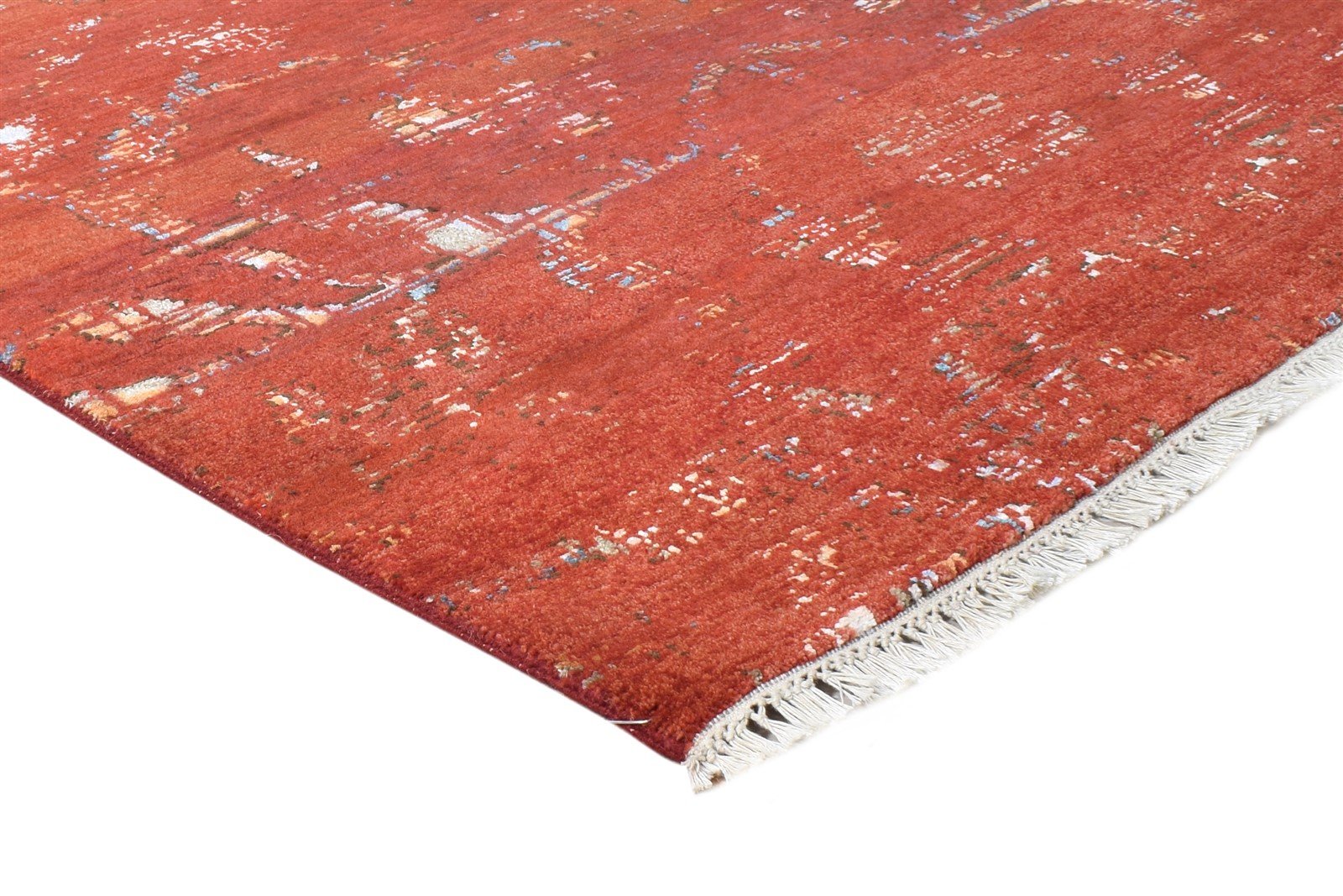 Wool / Silk Red Rug 4X6 Modern Hand Knotted Oriental Abstract Room Size Carpet 7865148276885