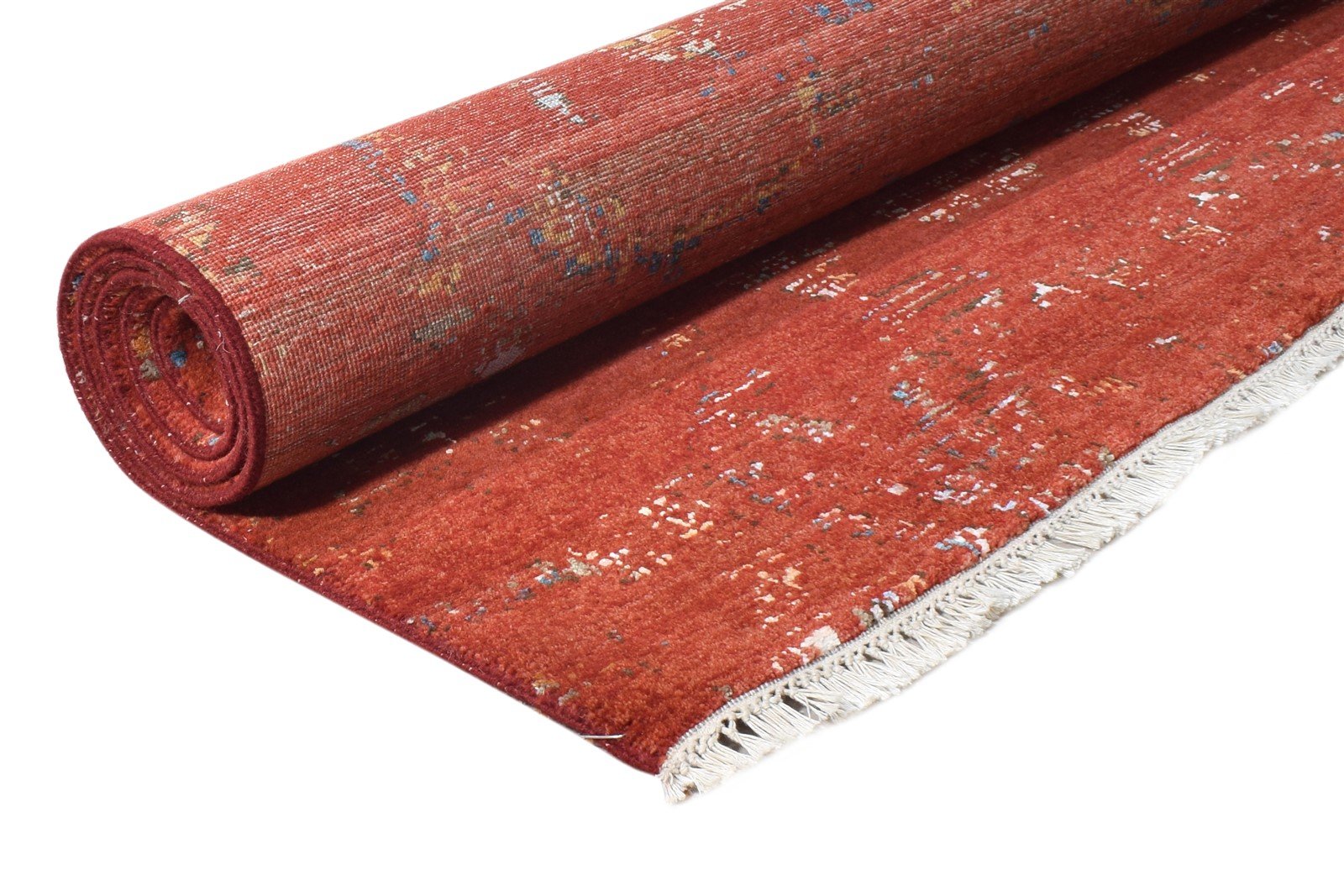 Wool / Silk Red Rug 4X6 Modern Hand Knotted Oriental Abstract Room Size Carpet 7865148276885