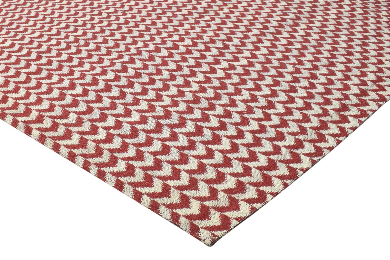 Wool / Silk Red Rug 5X7 Modern Jacquard Loom Scandinavian Chevron Room Size 7864178278549