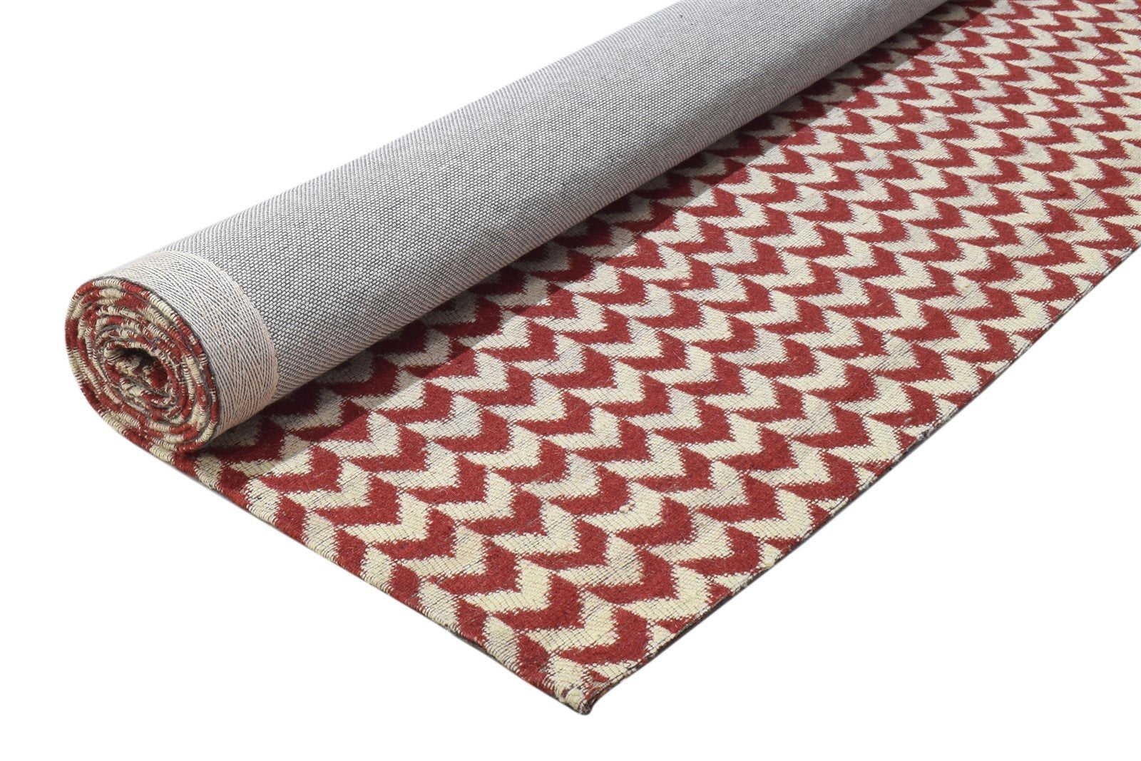 Wool / Silk Red Rug 5X7 Modern Jacquard Loom Scandinavian Chevron Room Size 7864178278549