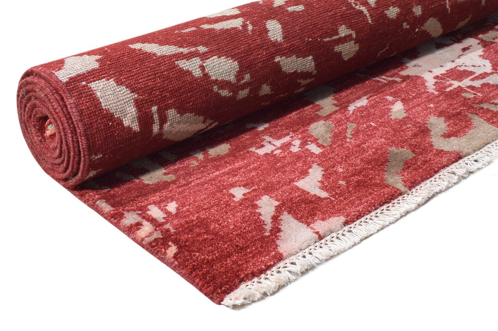 Wool / Silk Red Rug 6' X 8' Modern Hand Knotted American Abstract Large Carpet 7864597184661
