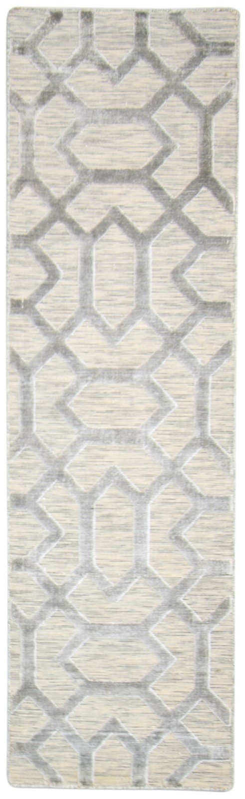 Wool Silk Sand Rug 2' X 8' Modern Jacquard Loom Moroccan Trellis Small Runner 7864146460821