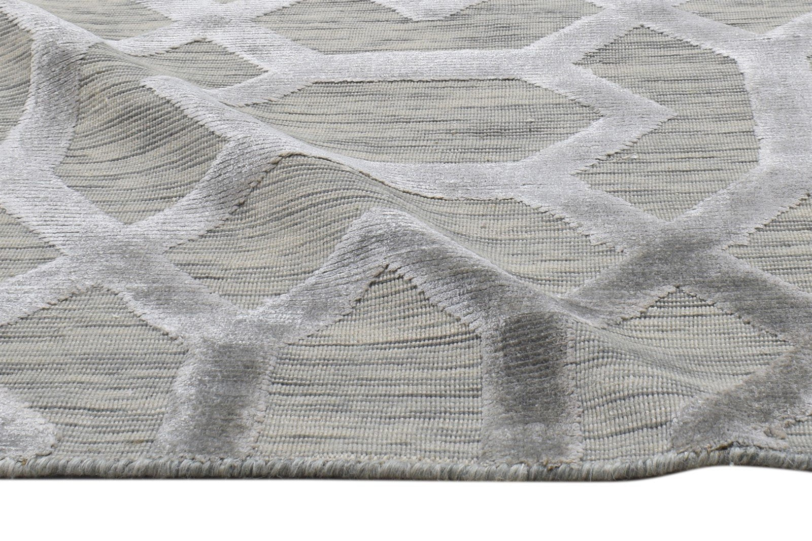 Wool Silk Sand Rug 2' X 8' Modern Jacquard Loom Moroccan Trellis Small Runner 7864146460821