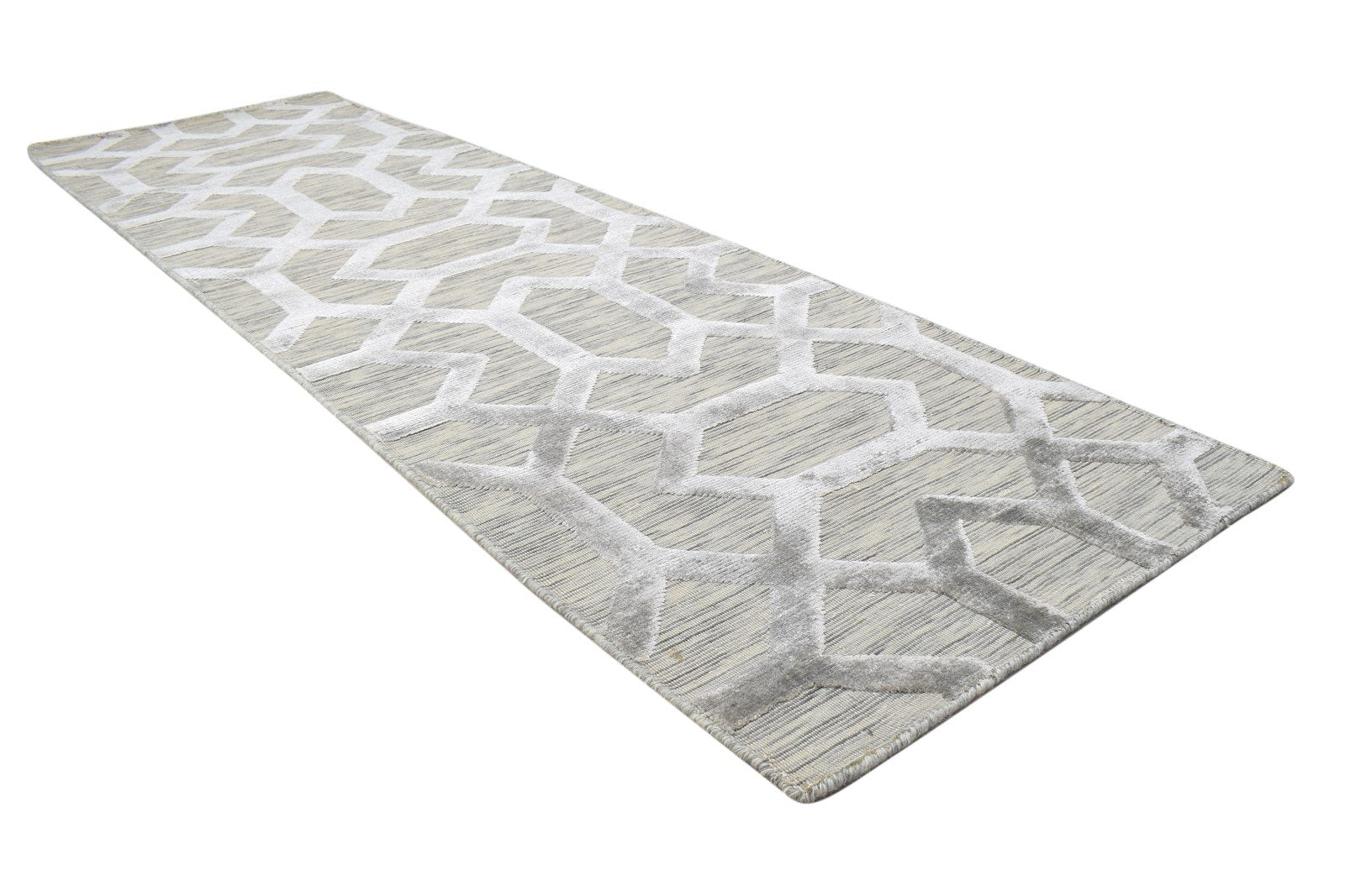 Wool Silk Sand Rug 2' X 8' Modern Jacquard Loom Moroccan Trellis Small Runner 7864146460821