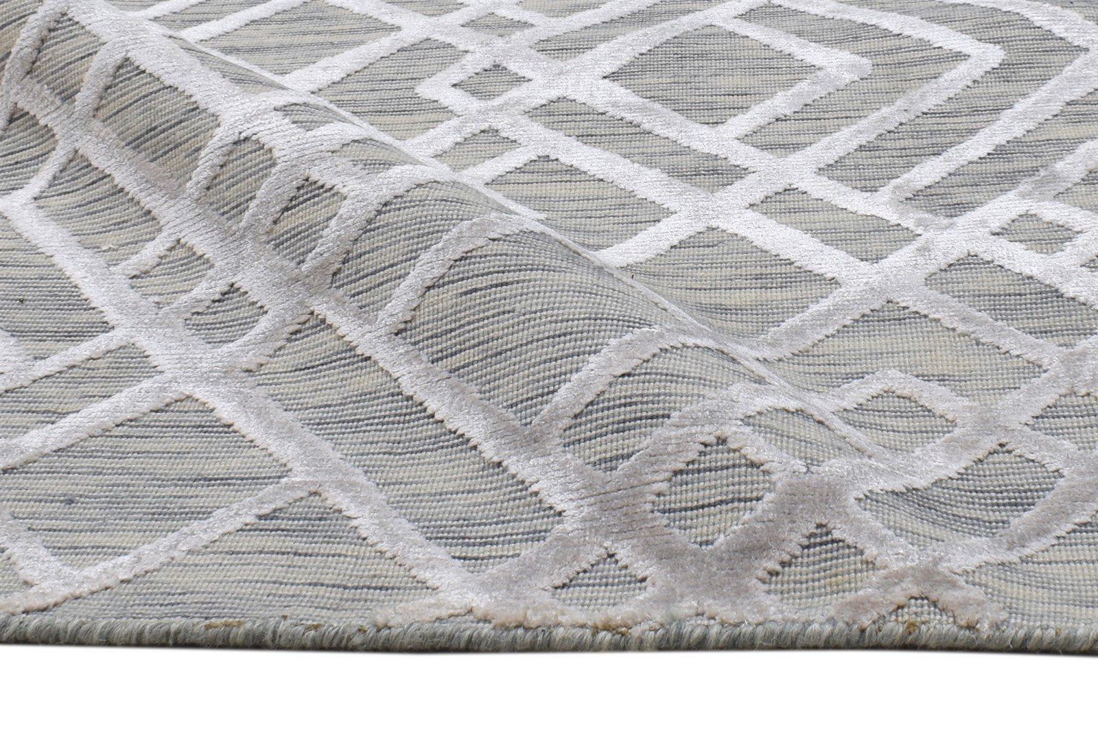 Wool Silk Sand Rug 2X8 Modern Jacquard Loom Scandinavian Geometric Small Runner 7864147345557