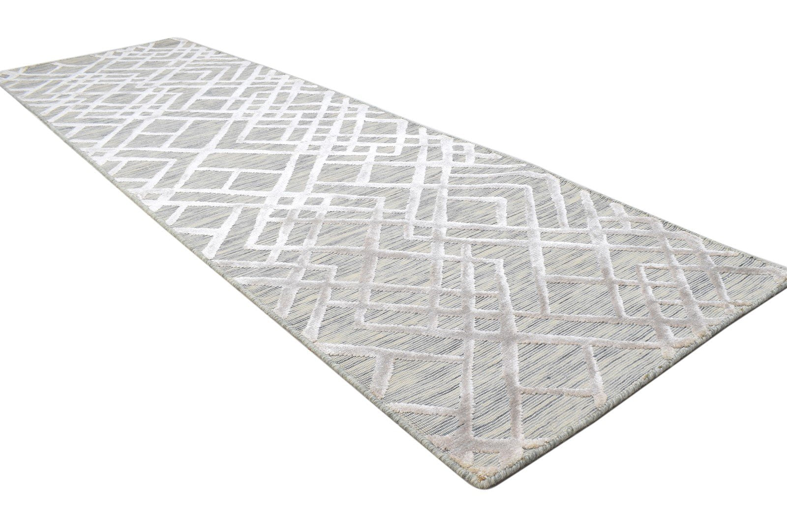 Wool Silk Sand Rug 2X8 Modern Jacquard Loom Scandinavian Geometric Small Runner 7864147345557