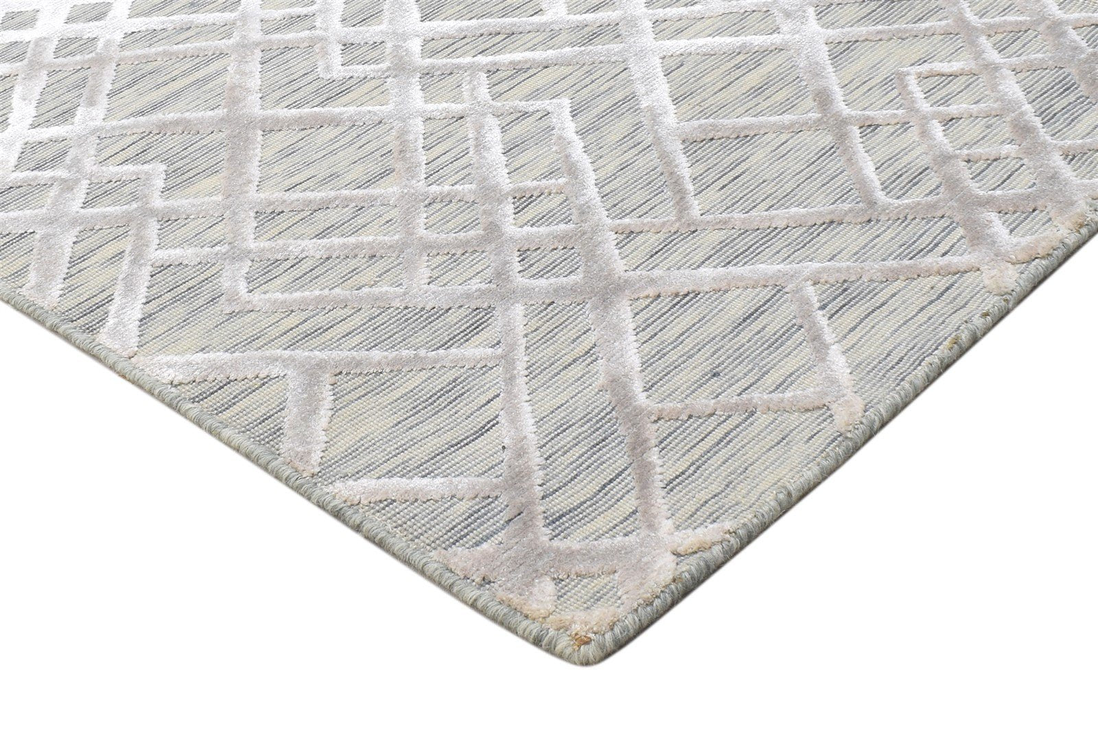 Wool Silk Sand Rug 2X8 Modern Jacquard Loom Scandinavian Geometric Small Runner 7864147345557