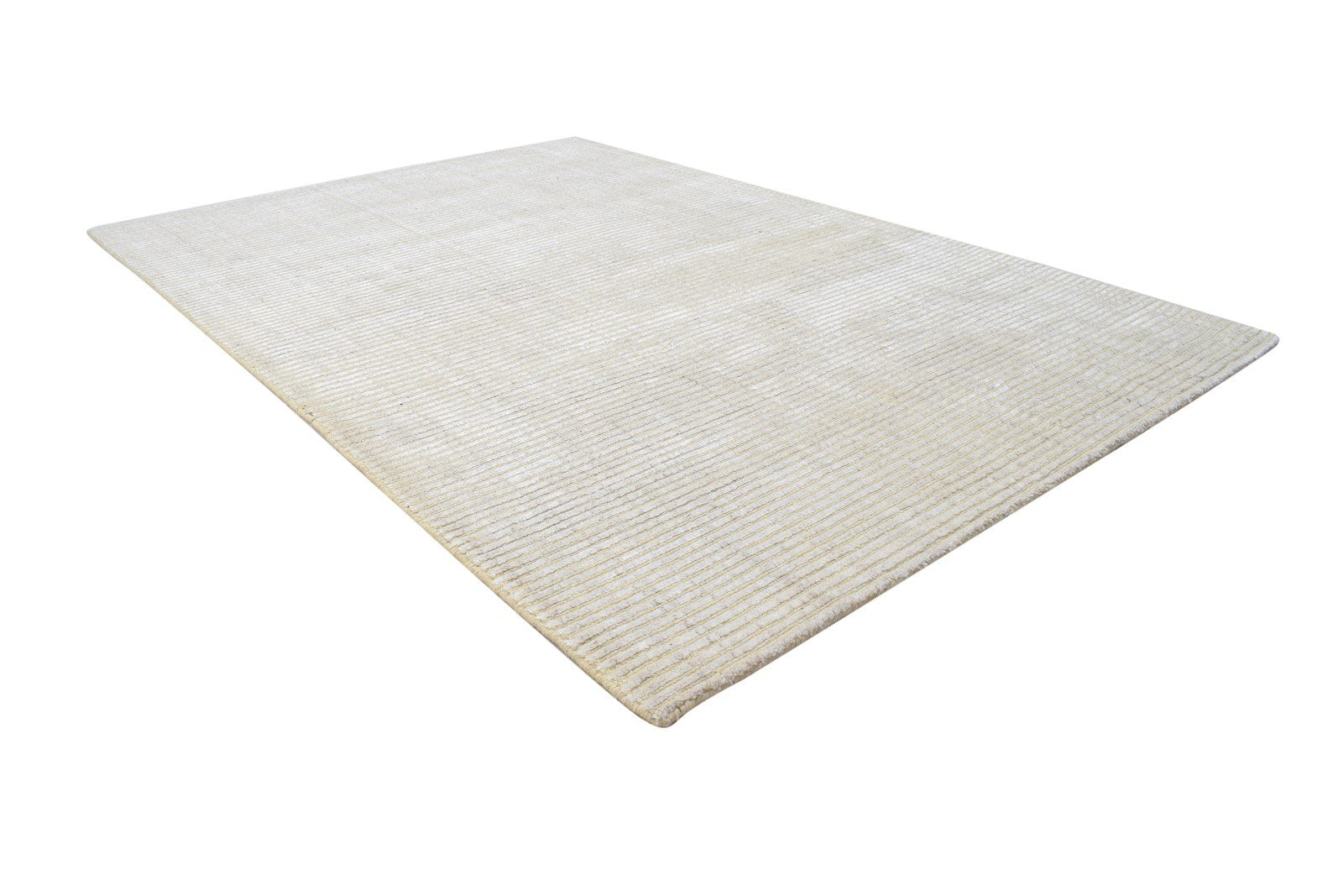 Wool / Silk Sand Rug 4X6 Modern Hand Woven Scandinavian Striped Room Size 7864225366165